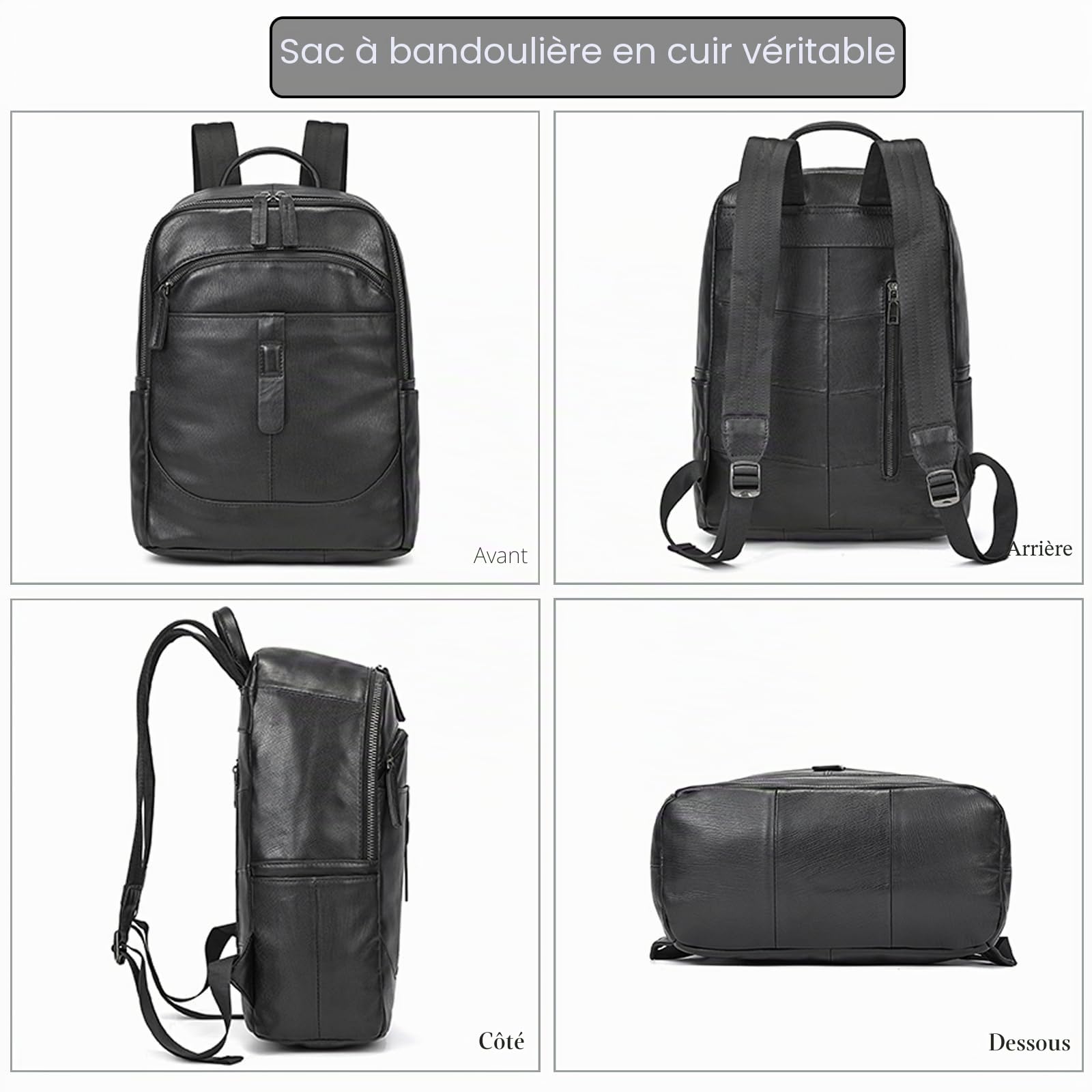 LUUFAN Sac à dos en cuir véritable pour homme, sac à bandoulière décontracté multi-poches, sac de jour pour ordinateur portable 15,6 pouces pour voyage, affaires, randonnée, taille unique