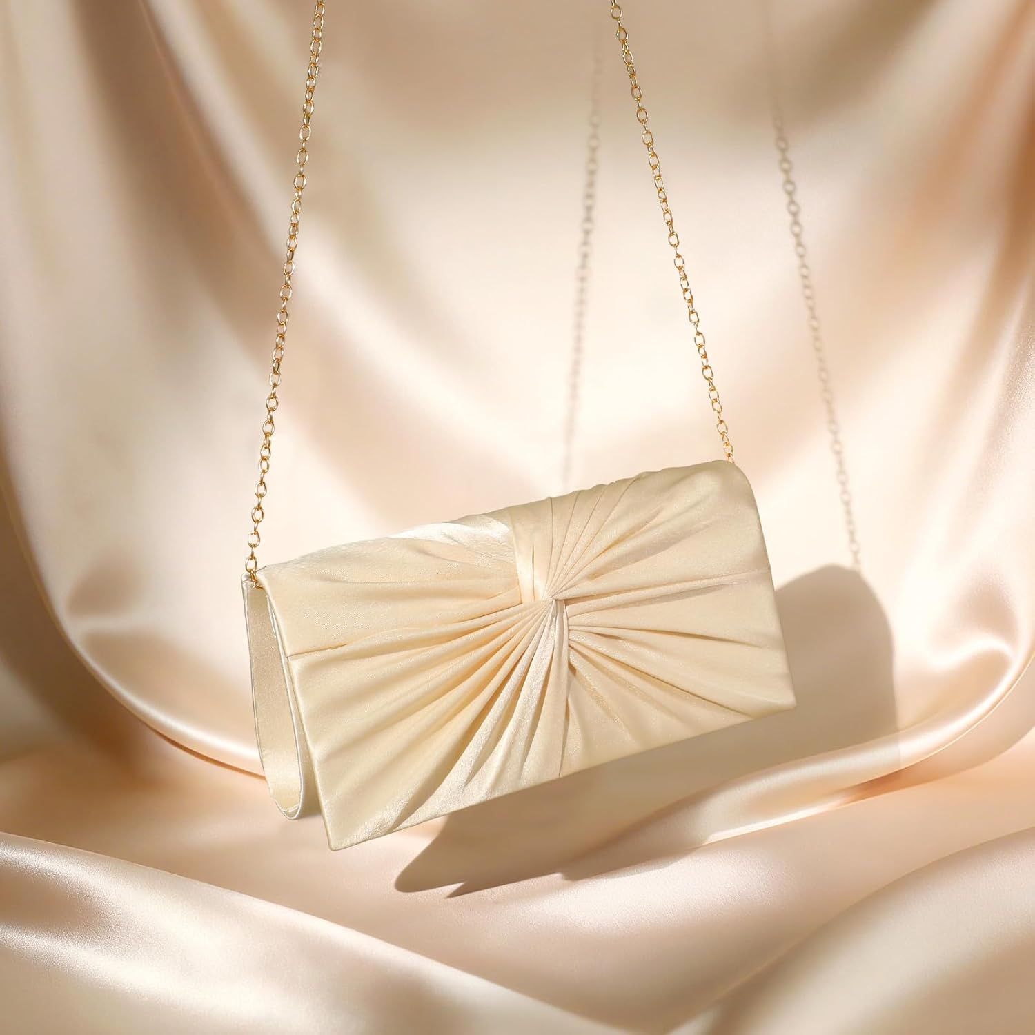 Evening Satin Purse with Detachable Chain Fomal Clutch Women's Evening Handbags