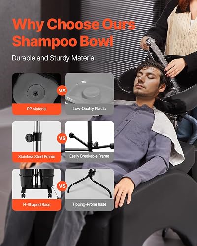 VEVOR Bac à Shampoing Portable, Lavabo Lave Cheveux Hauteur et Angle Réglables, avec Pompe, Tuyau de Vidange, 2 Seaux, 2 Pommes de Douche, Évier pour Laver Cheveux, Salon de Coiffure de Beauté, Noir - 2