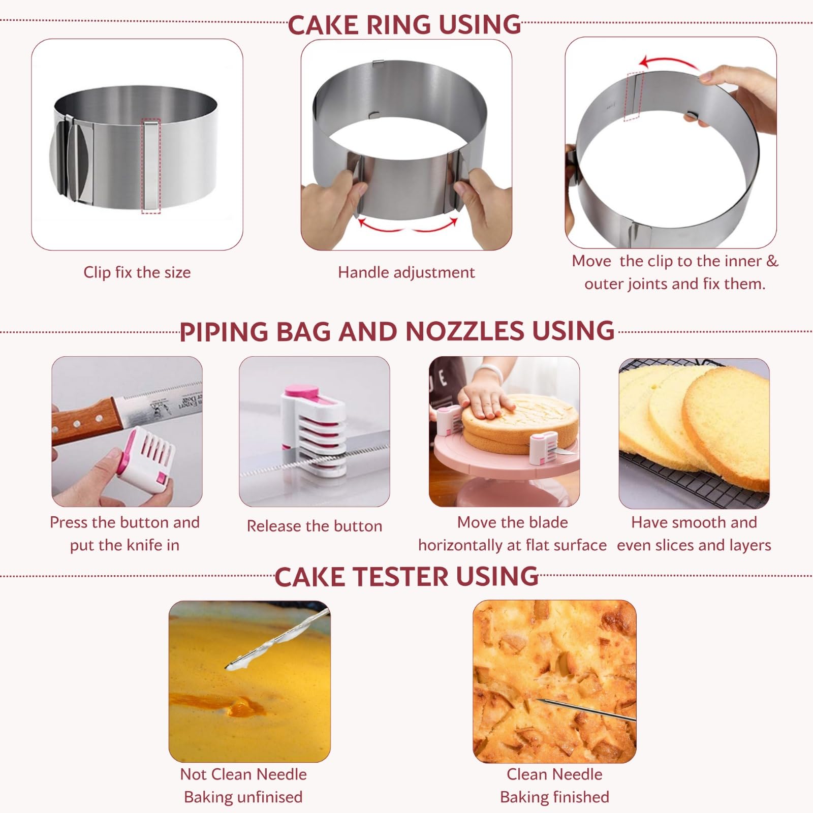 HANFCO® 15cm Adjustable Cake Ring 16-30cm, Cake Tester, Cake Leveller, Adjustable Deep Cake Tin - Image 3