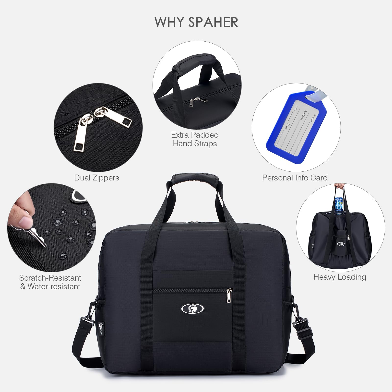 SPAHER Maleta Cabina Bolsas de Viaje Plegable 45 x 36 x 20 Easyjet Bolsos de Viaje Equipaje de Mano Bolsa de Cabina Maletas Viaje Bolsas para Viaje Bolso Maternidad Bolso Equipaje Fin de Semana 32L