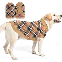 EXPAWLORER Fall Dog Sweater for Small Medieum Large Dogs, Knitted Pullover Turtleneck Cold Weather Classic Plaid Pet Clothes Sweatshirt Outfits for Winter, Girl/Boy Knitwear with Leash Hole Beige L