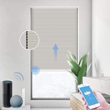 THIRDREALITY ZigBee Smart Blind, Motorized Blackout Window Shades with Remote, Cordless Honeycomb Blinds, Automatic Height Setting, AA Batteries Powered, 30" W x 72" H Beige/White