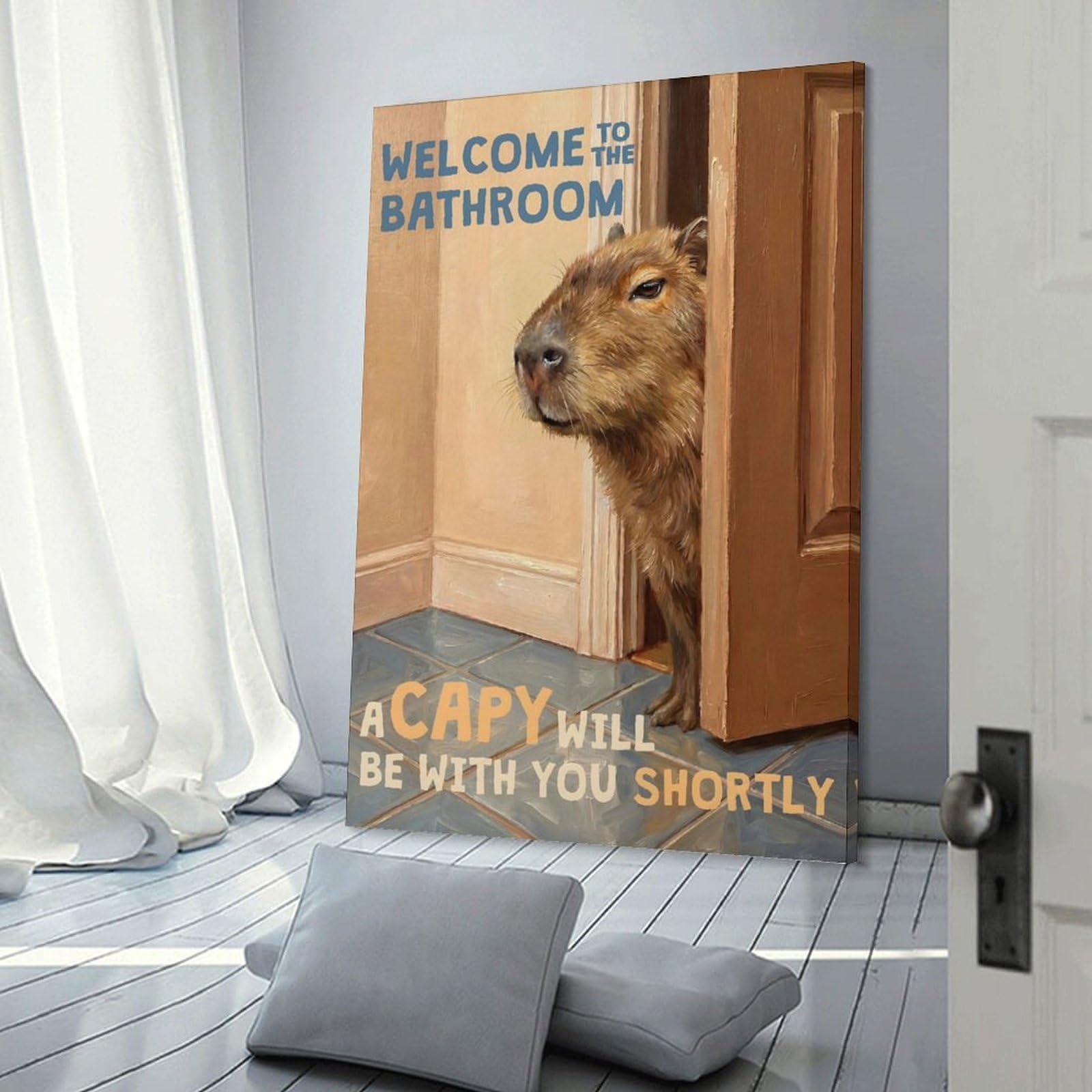 Junmoney Frame-Style-7 Capybara Bathroom Welcome Room Decor Wall Art, 24X36inch(60X90cm), For Living Room, Bedroom, Office Or Hallway, Decorative Artwork With Broad Appeal