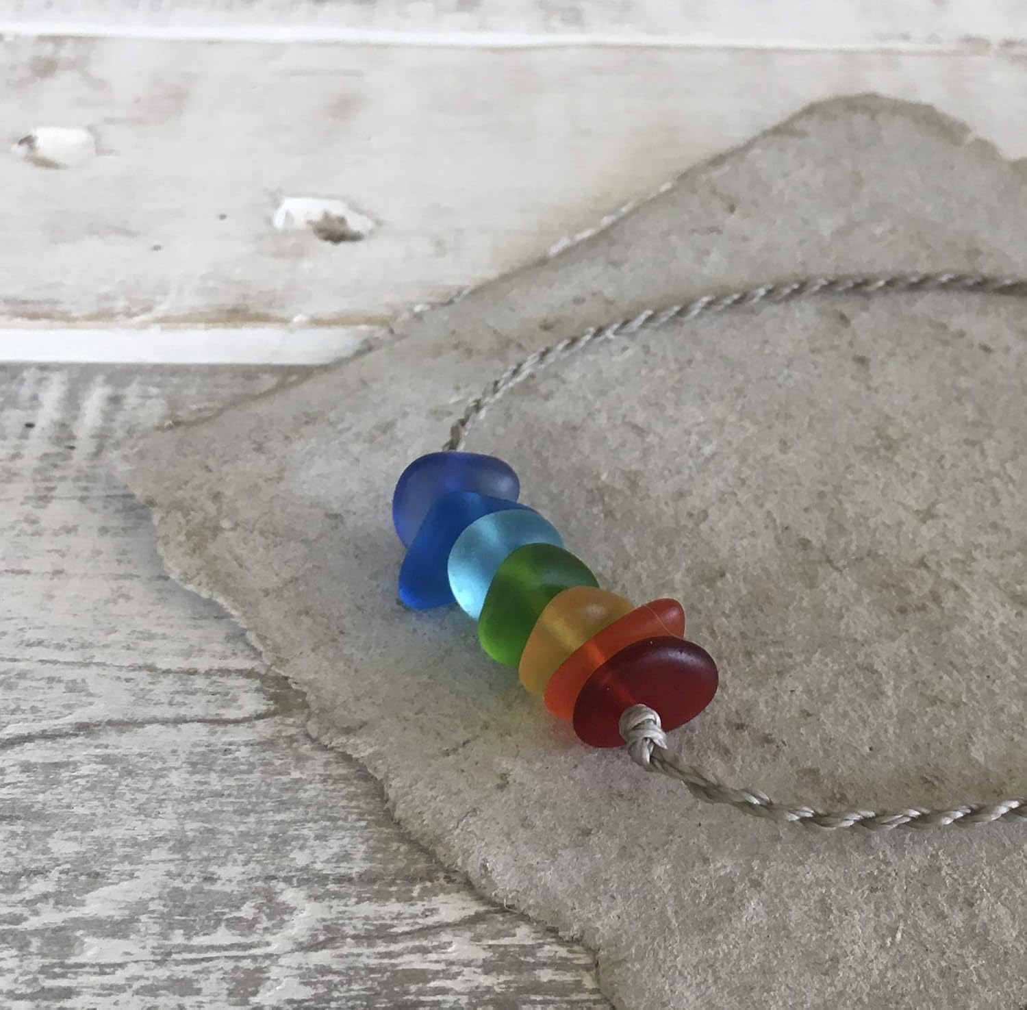 Rainbow Sea Glass Seven Pebble Beach Bracelet, Casual Island Style, Great Cheer Up Gift, Handmade in the Caribbean (Bracelet)