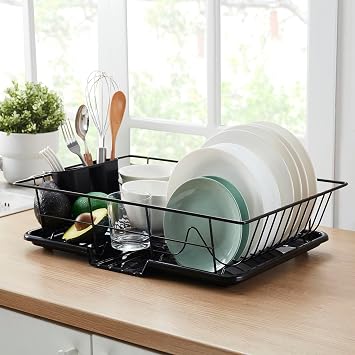 3-Piece Dish Drying Rack Set Compact Dish Drainer with Removable Utensil Holder & Drainboard for Kitchen Sink or Countertop Rust-Resistant, Space-Saving Dish Rack for Small Spaces, Apartments, RVs