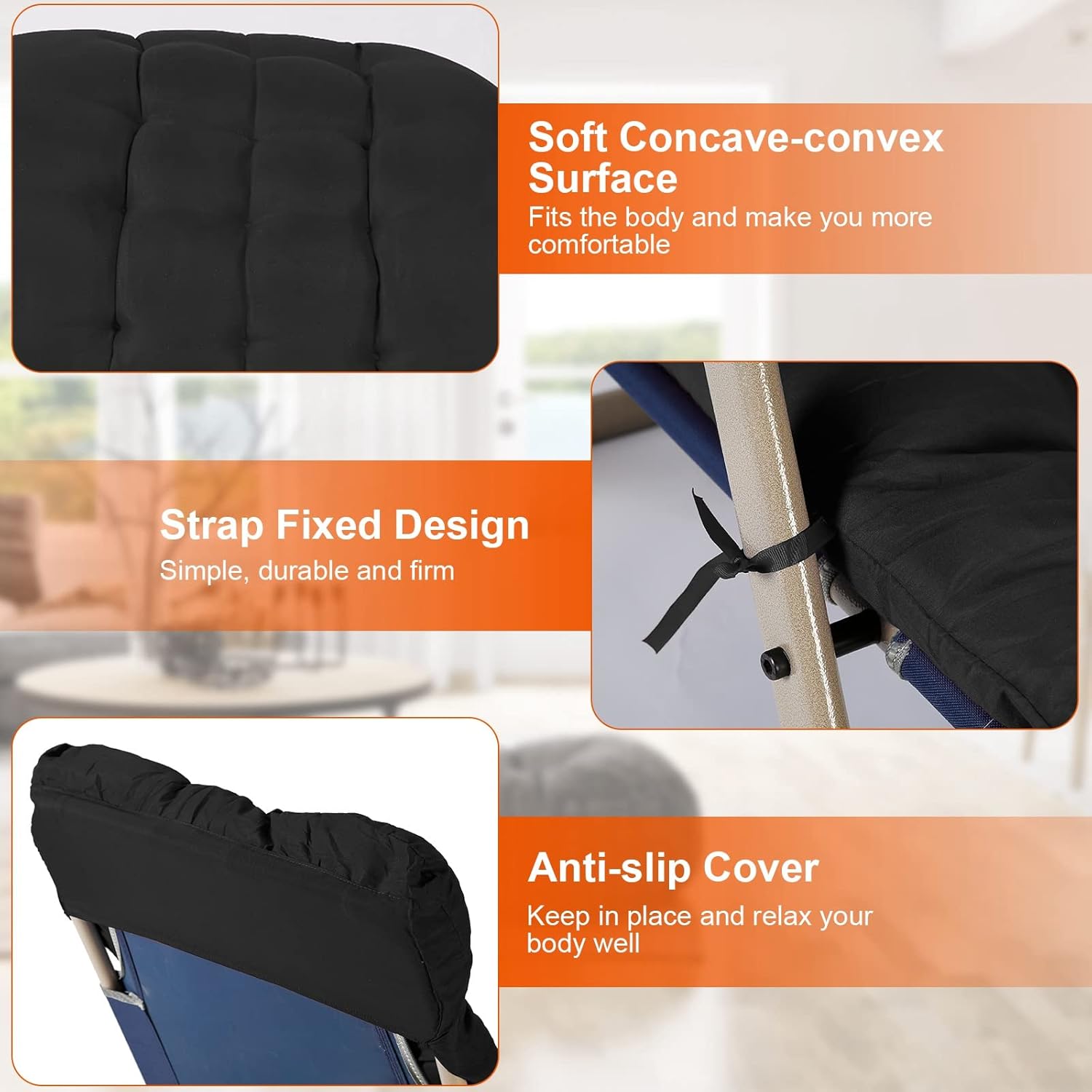 Black Polyester Chaise Lounger Cushion for Outdoor Recliners