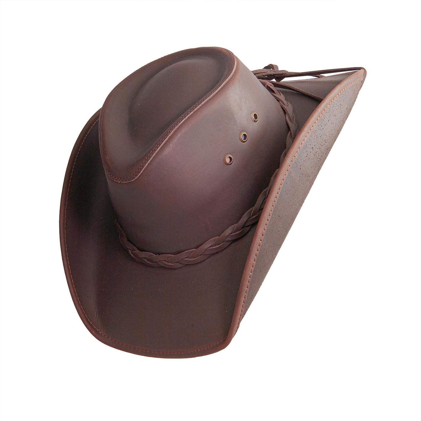Hollywood Leather Cowboy Hat — Handcrafted 100% Fine Leather Hat by American Hat Makers — Breathable, System, Brown