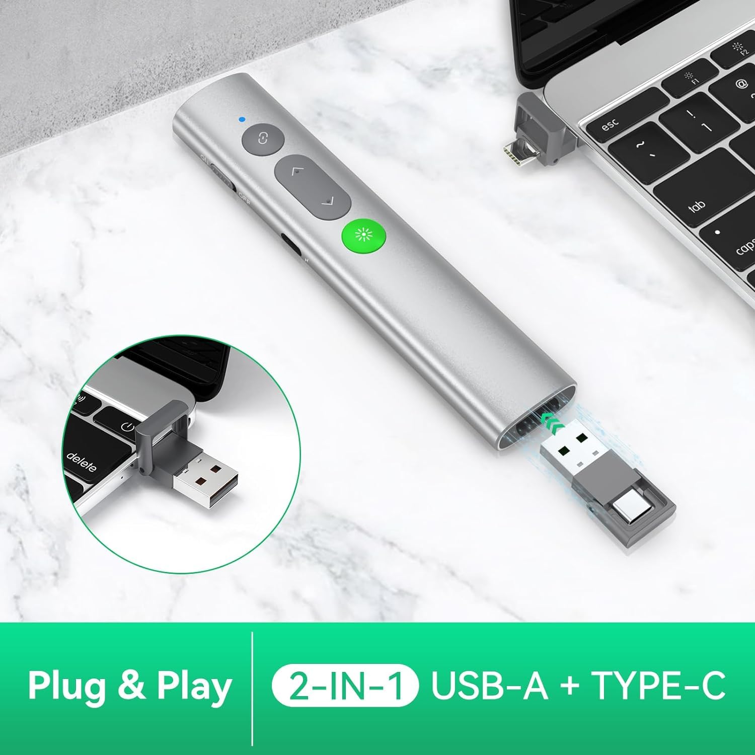 Presenter Präsentations-Fernbedienung Mit USB-Empfänger – Kabellos, 100m Reichweite, Wiederaufladbar | Für PowerPoint, Keynote, Google Slides