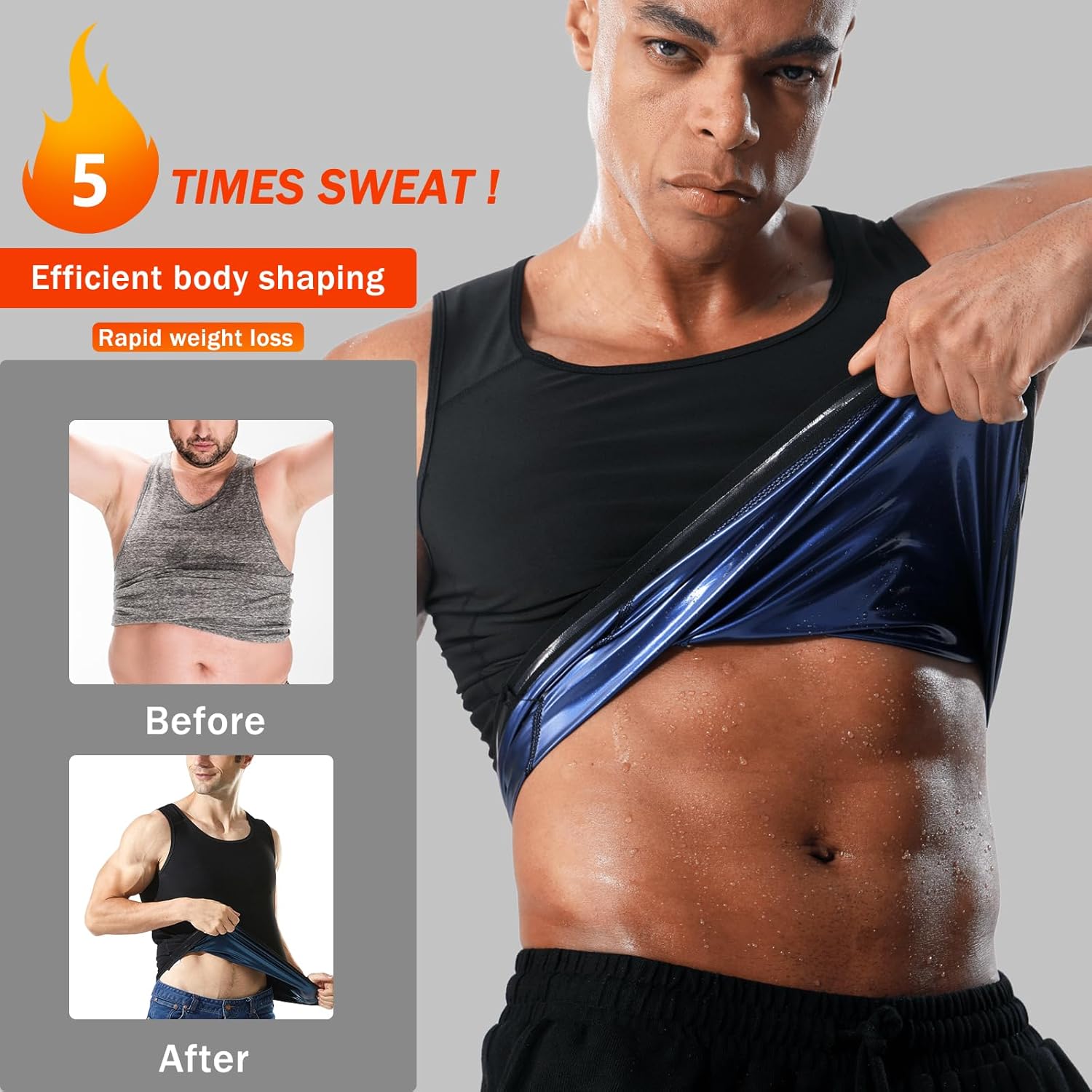 Men's Sweat Vest Workout Waist Trainer Sauna Suit Shirt for Men Heat Trapping Compression Gym Slimming Tank Top - Image 2