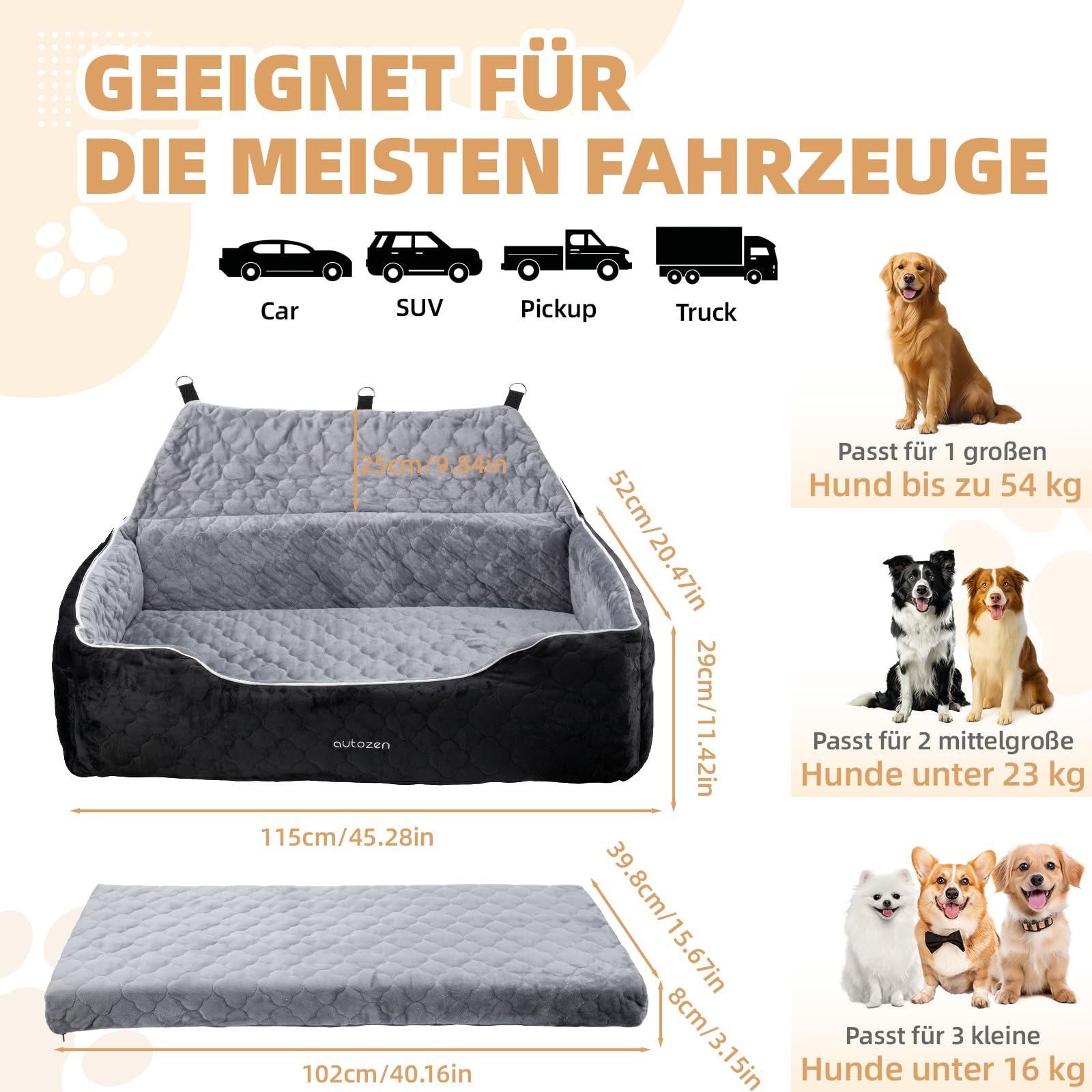26 Upgrade Hunde Autositz für mittlerer große Hunde bis zu 54kg Wasserdicht
