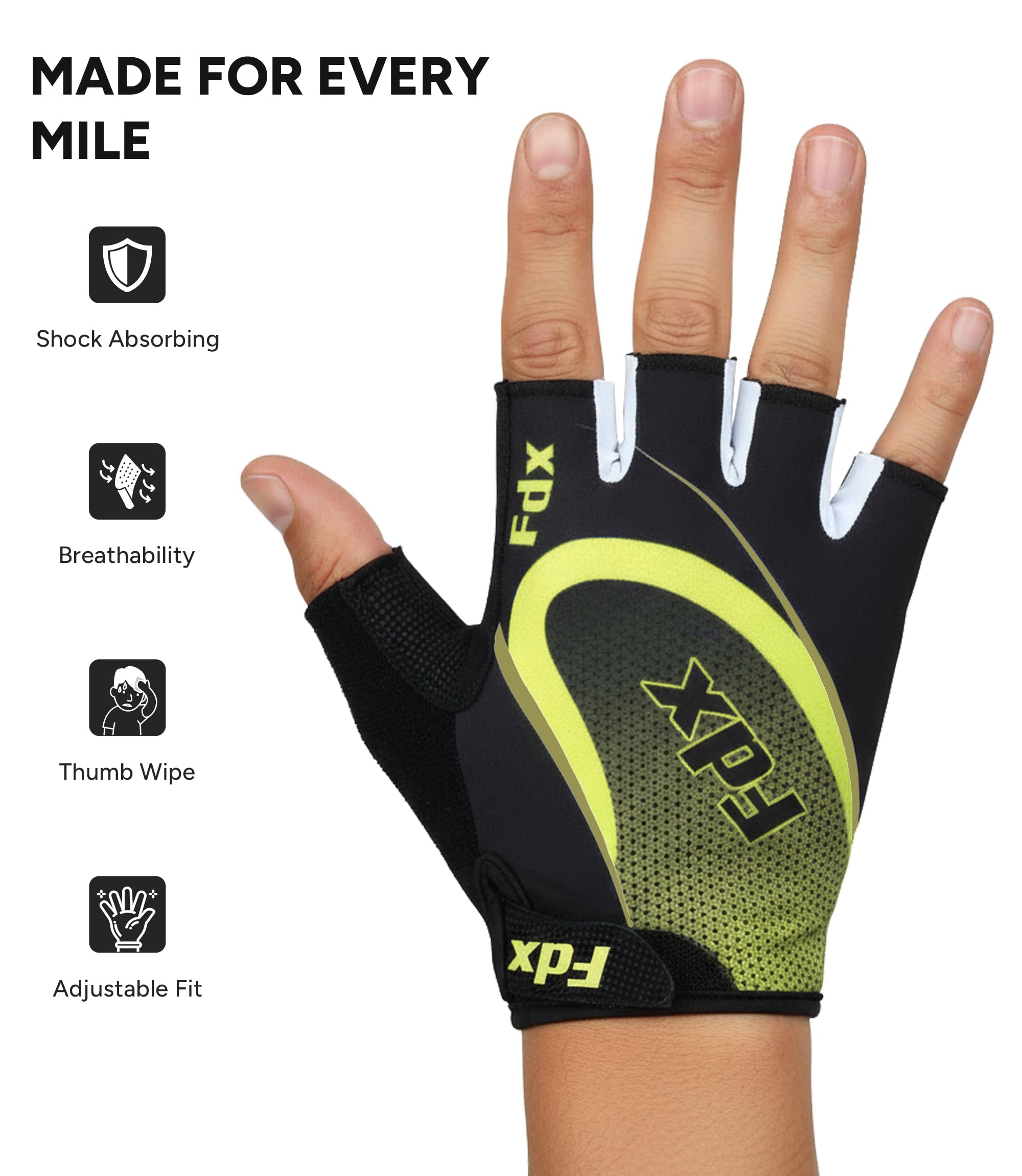FDX Guanti da ciclismo mezze dita, traspiranti, imbottiti in gel, antiscivolo, ammortizzanti, per mountain bike, bici da strada, MTB, uomo e donna