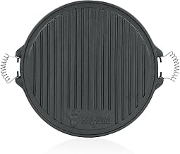 BBQ-TORO Round Reversible Cast Iron Grill Plate Diameter 43 cm Pre-seasoned Ready to Use for BBQ Fireplace
