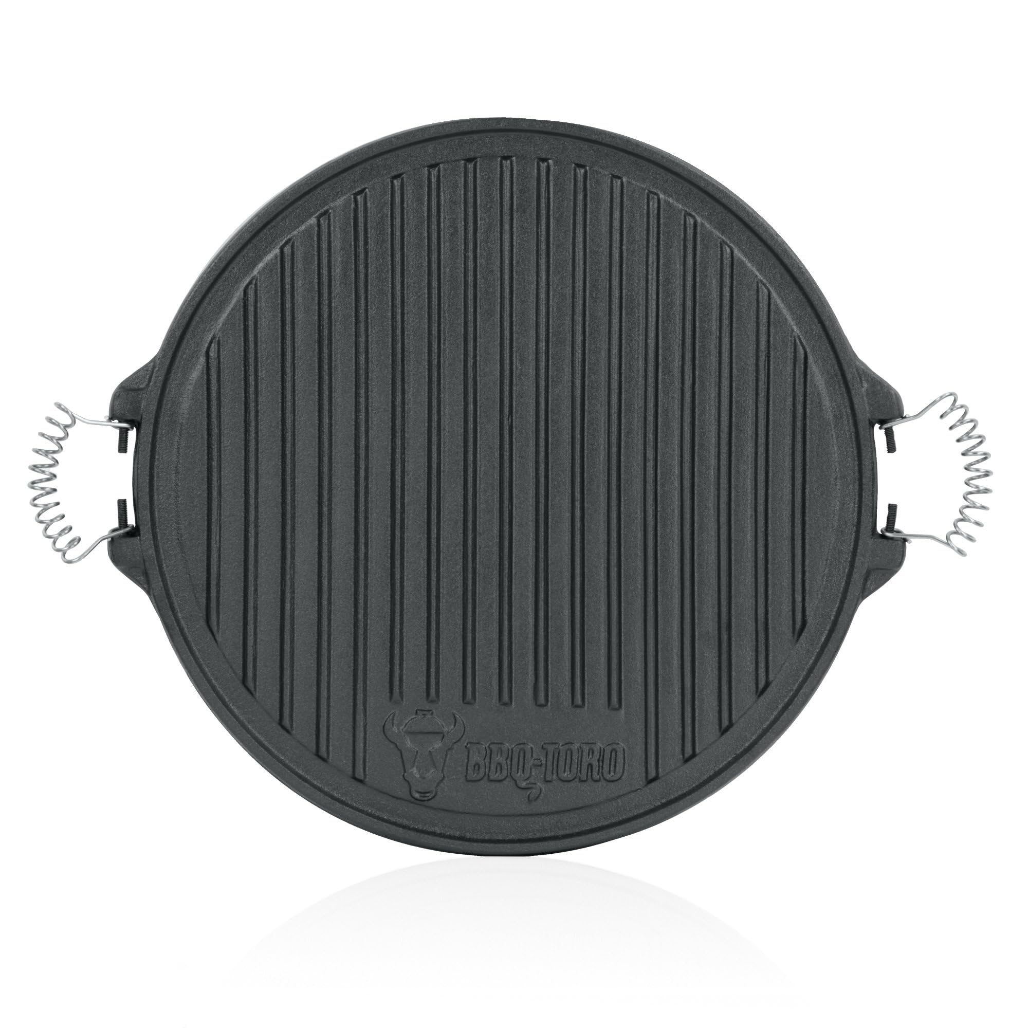 BBQ-TORO Plaque à grillades ronde réversible - En fonte - Diamètre de 43 cm - Déjà culottée - Prête à l'emploi- pour cheminée barbecue