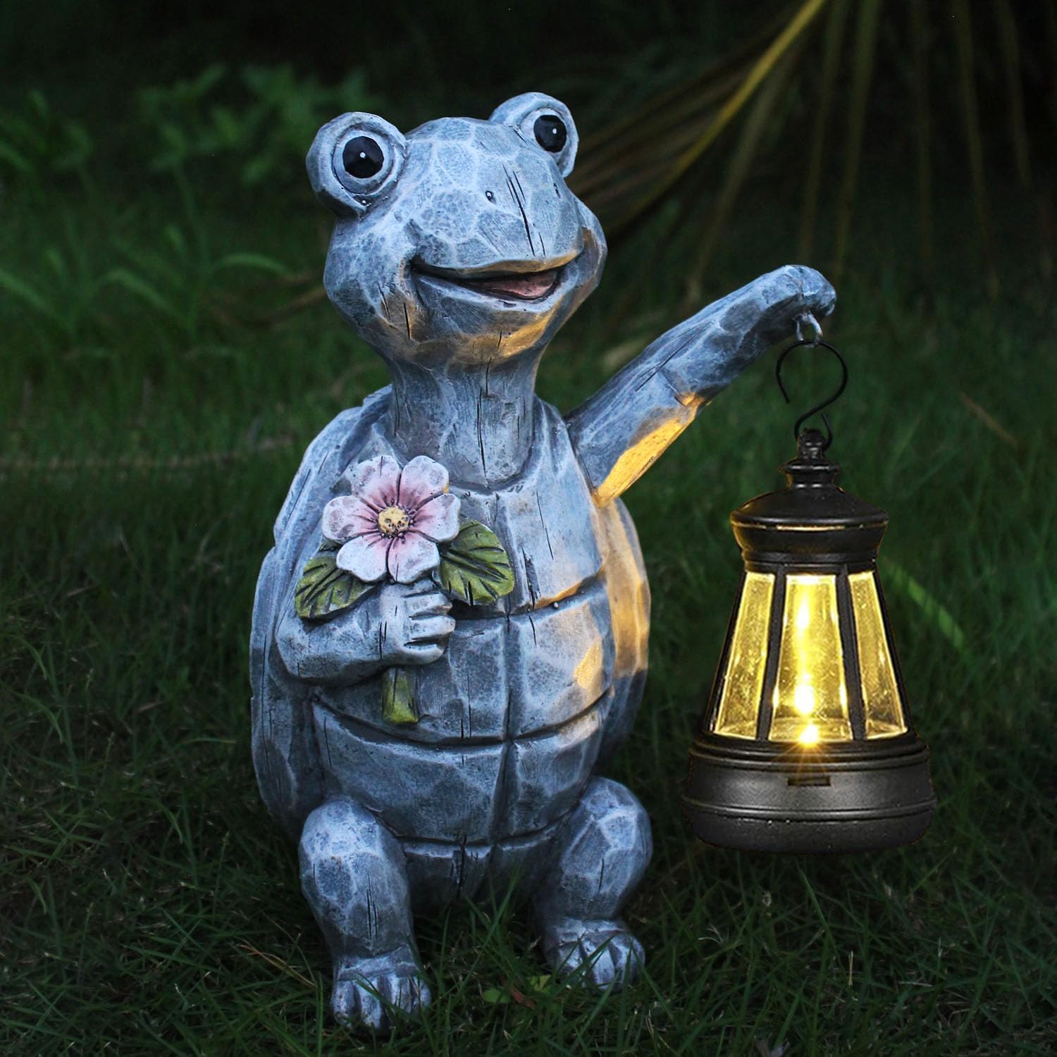 Solar Garden Outdoor Statues Turtle with Lights Resin Statue with Solar Lantern, Decorative Lawn, Yard Outdoor Decoration and Gifts (Turtle 2)