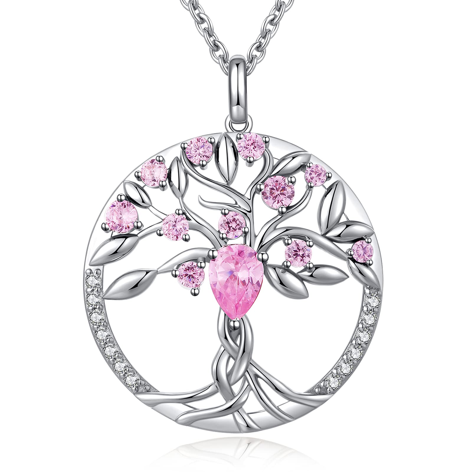 jiamiaoi Kette Damen Baum des Lebens Anhänger Damen Baum des Lebens Kette Silberne mit Rhinestein Baum des Lebens Halskett Silberkette mit Baum des Lebens 50cm Kette