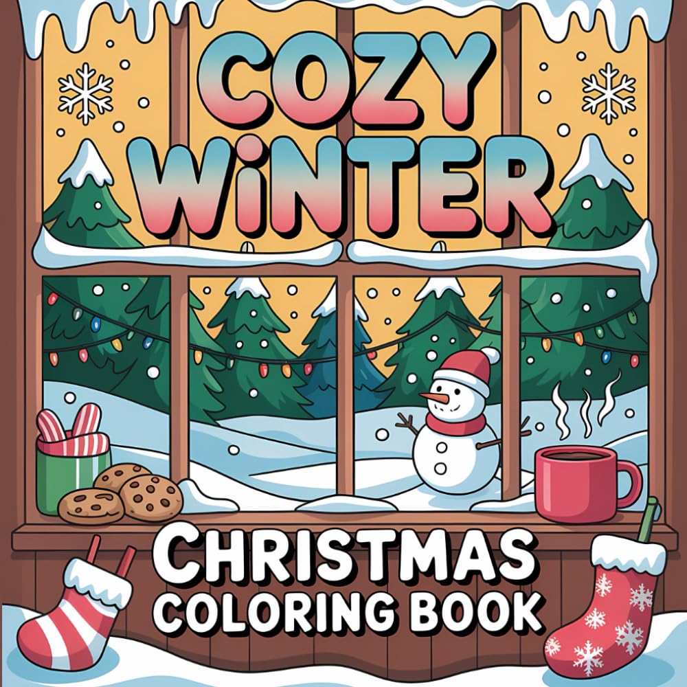 Cozy Winter Christmas Coloring Book: Cute and Cozy Coloring Book for Kids and Adults Featuring Bold and Simple Winter and Christmas Designs