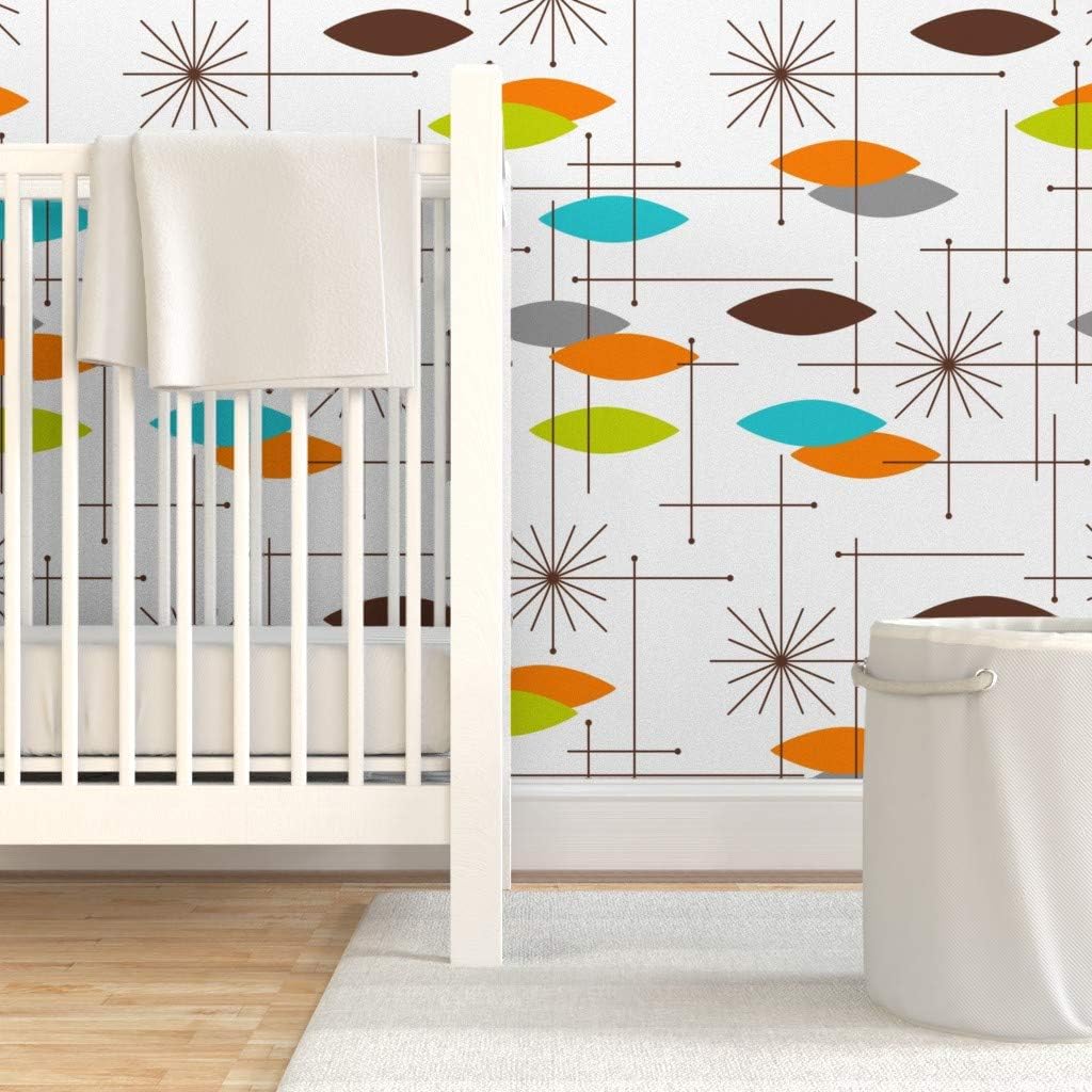 Removable Wallpaper 6ft x 2ft - Mid Century Modern, Orbs, Large Scale, Starburst, Atomic, MCM, Retro, Space Age, Brown, Burnt Custom Pre-Pasted Wallpaper by Spoonflower