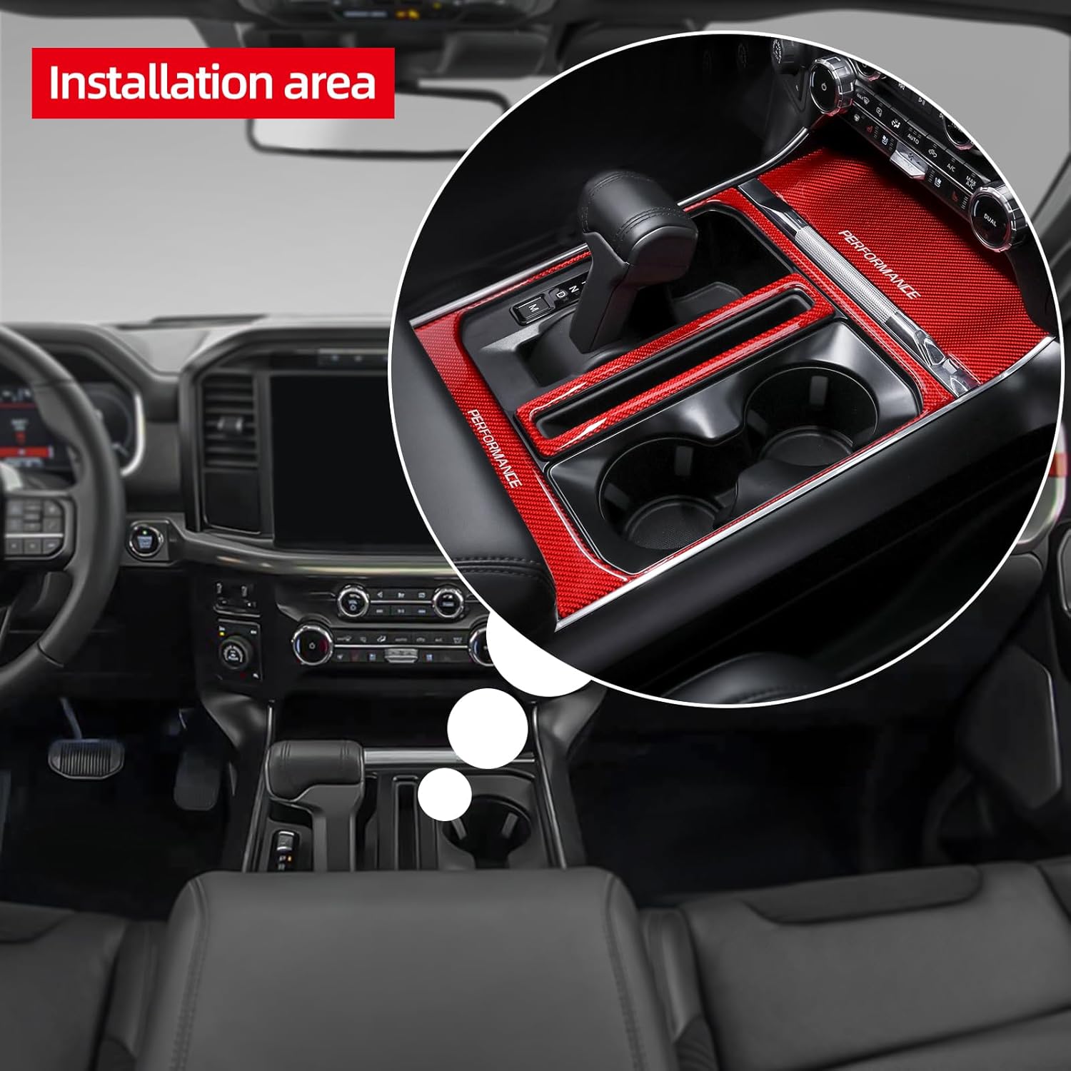 BETTERHUMZ Car Center Console Compartment Cover Sticker for Ford F150 2021 2022 2023 2024 2025 Carbon Fiber Interior Accessories (Red)