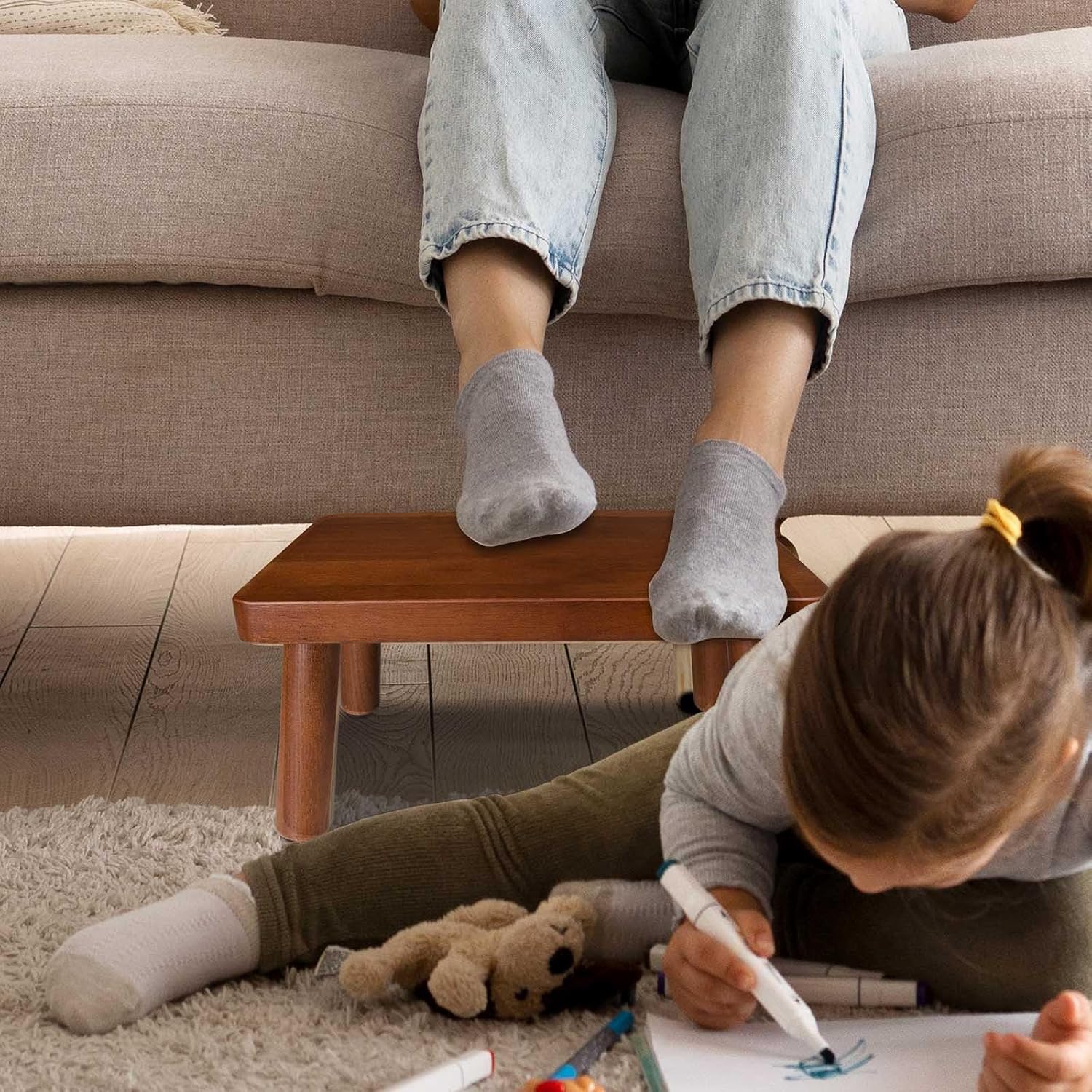 Wooden Step Stool for Adults and Anti-Slip Stepping Stools for Office,One Step Stools for High Bed,Office,Bedroom,Kitchen