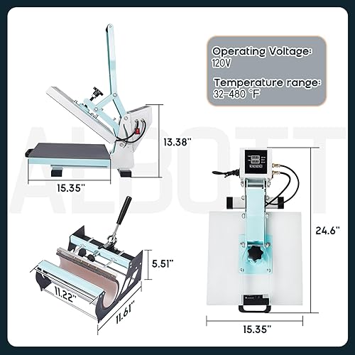 Miniatura 8 de Specraft Prensa de calor 2 en 1, máquina de sublimación digital industrial de 15 x 15 para camisetas, tazas (30 onzas) y más, azul, ideal para