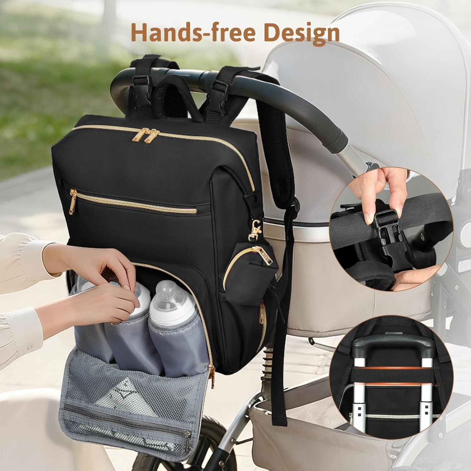 Lekesky 27L Large Diaper Backpack with 10+ Pockets, 1.52Lb Lightweight Durable Baby Bag, with Foldable Changing Pad & Pacifier Case, Anti-theft Pocket, Wipes Pocket, Easy to Clean, Black - Image 7