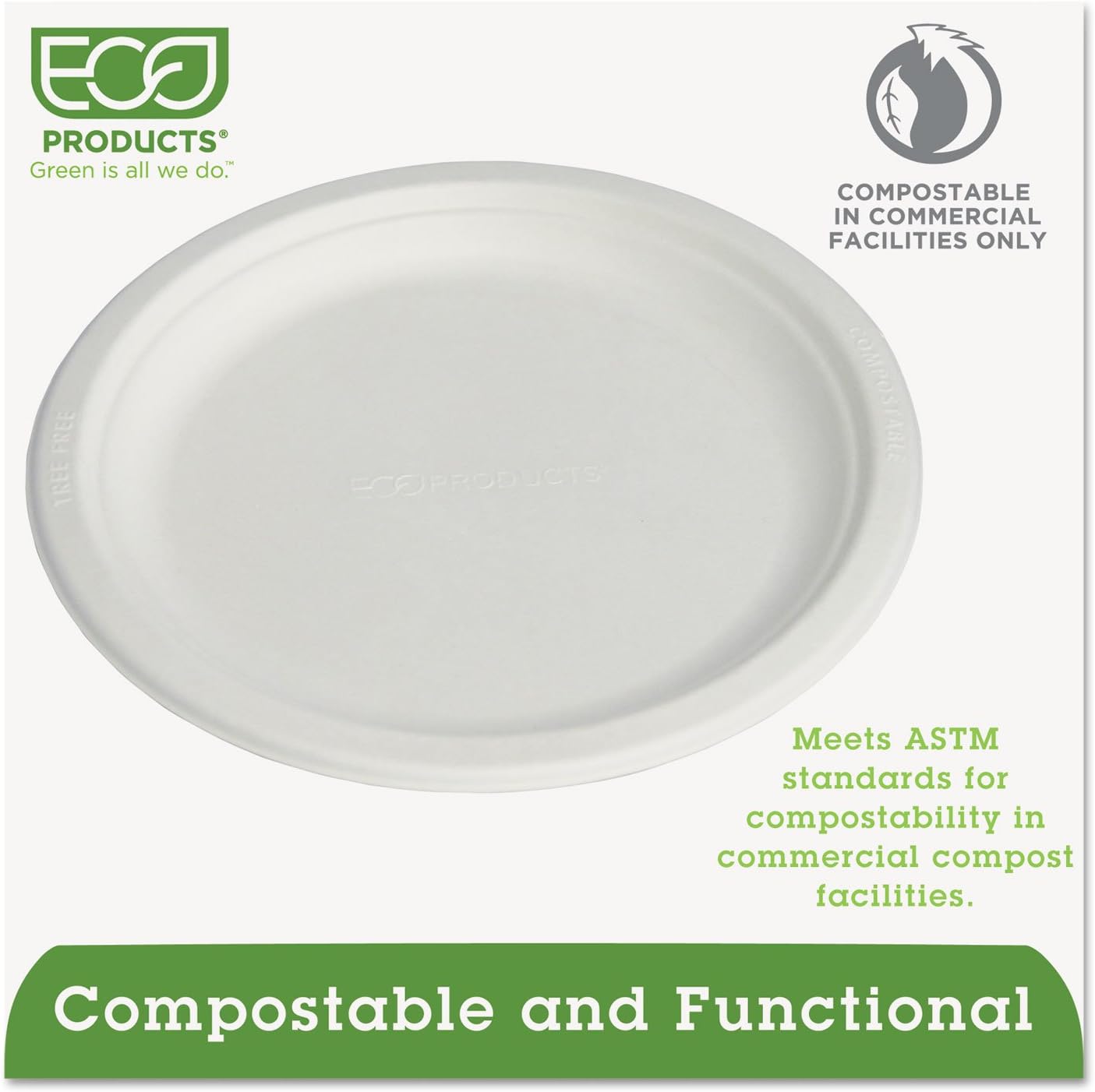 Renewable & Compostable Sugarcane Plates, 9", 500/Carton
