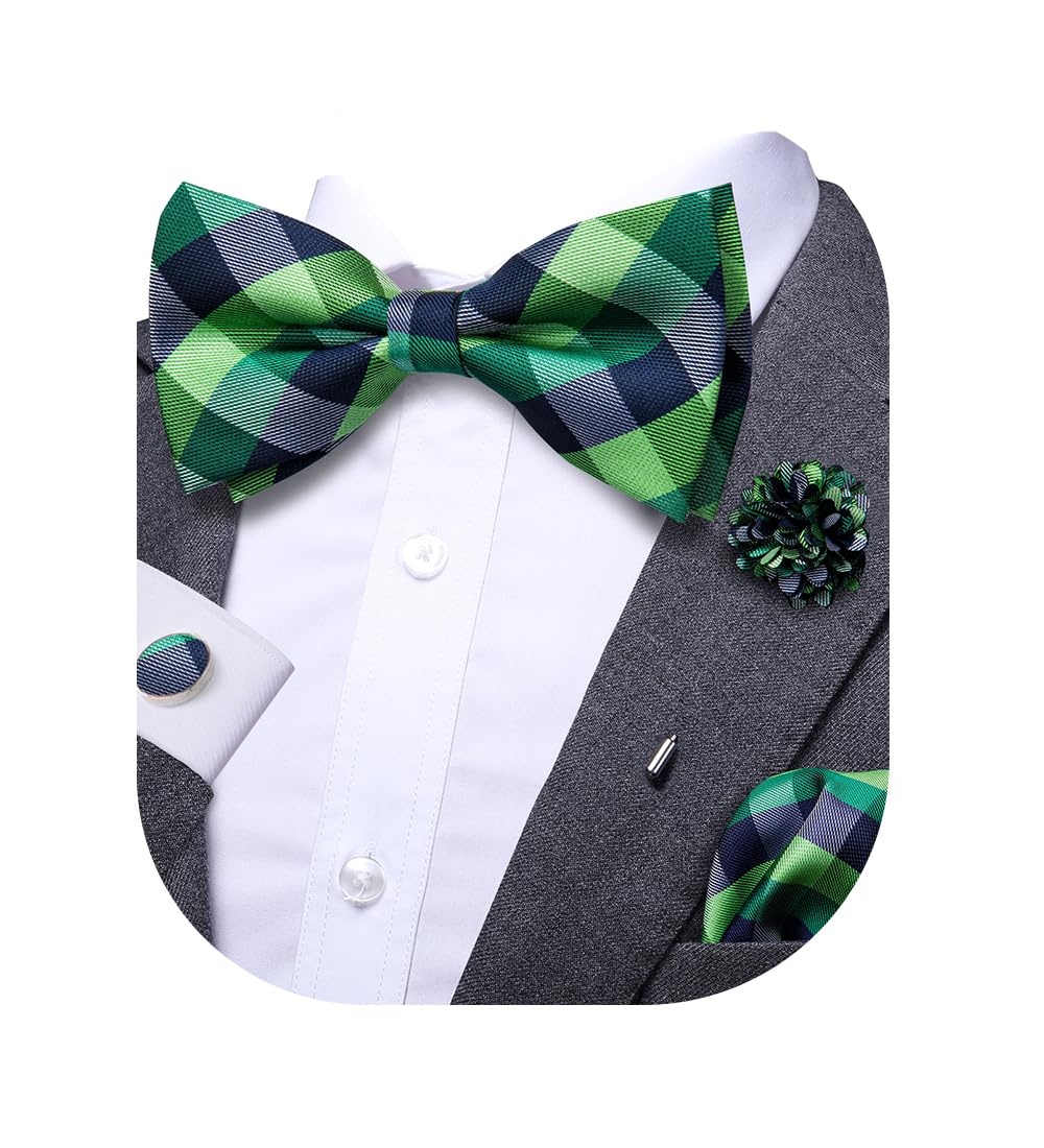 Dubulle Mens Paisley Striped Bowtie Set Pre-tied Bowtie for Men and Pocket Square Set Wedding Business