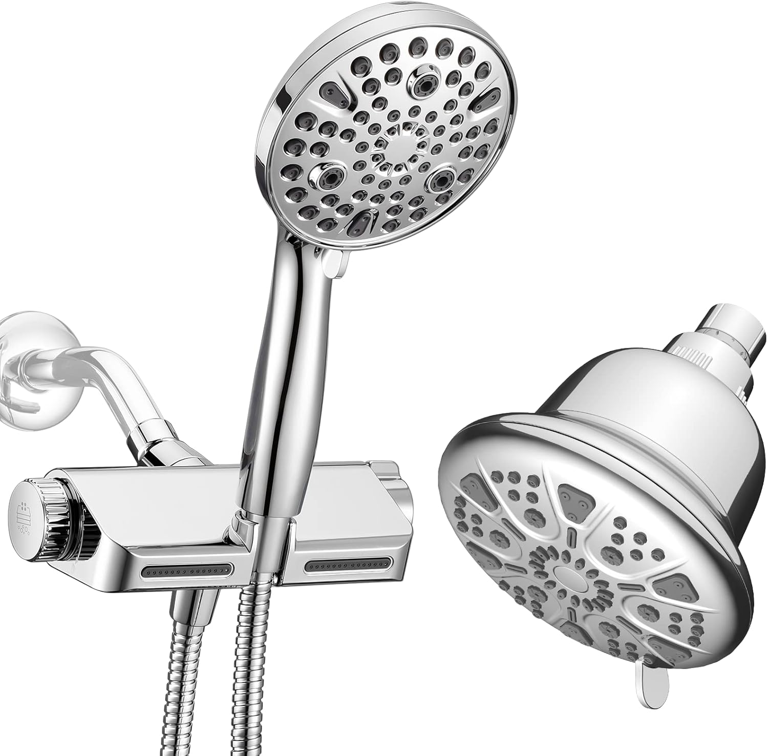 MakeFit Modern 7-Setting Shower Head with Dual Handheld, Tool-Free Installation, Removes Chlorine, Fluoride, Heavy Metals