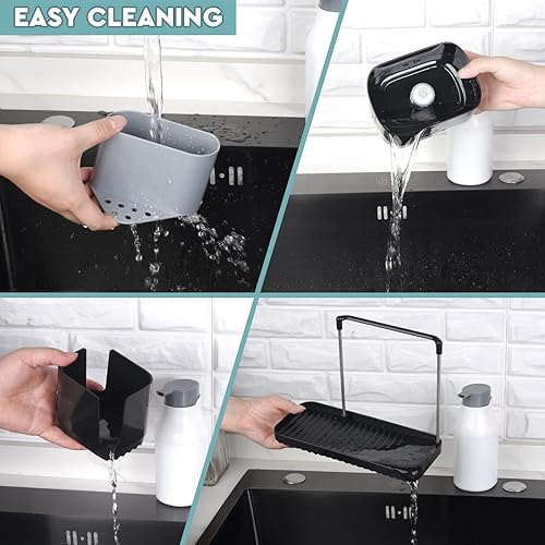 Vista 7 de Bestseek Juego de dispensador de jabón de cocina con bandeja y soporte para esponja, organizador de fregadero con paño de cocina y soporte