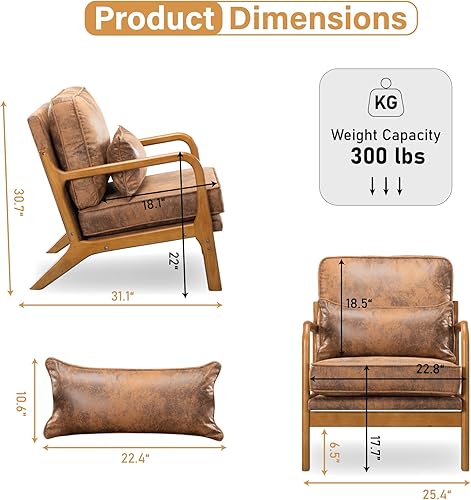 Miniatura 2 de Silla decorativa con cojín, sillón tapizado moderno de mediados de siglo con paño para estampado en caliente + marco de madera maciza para sala de