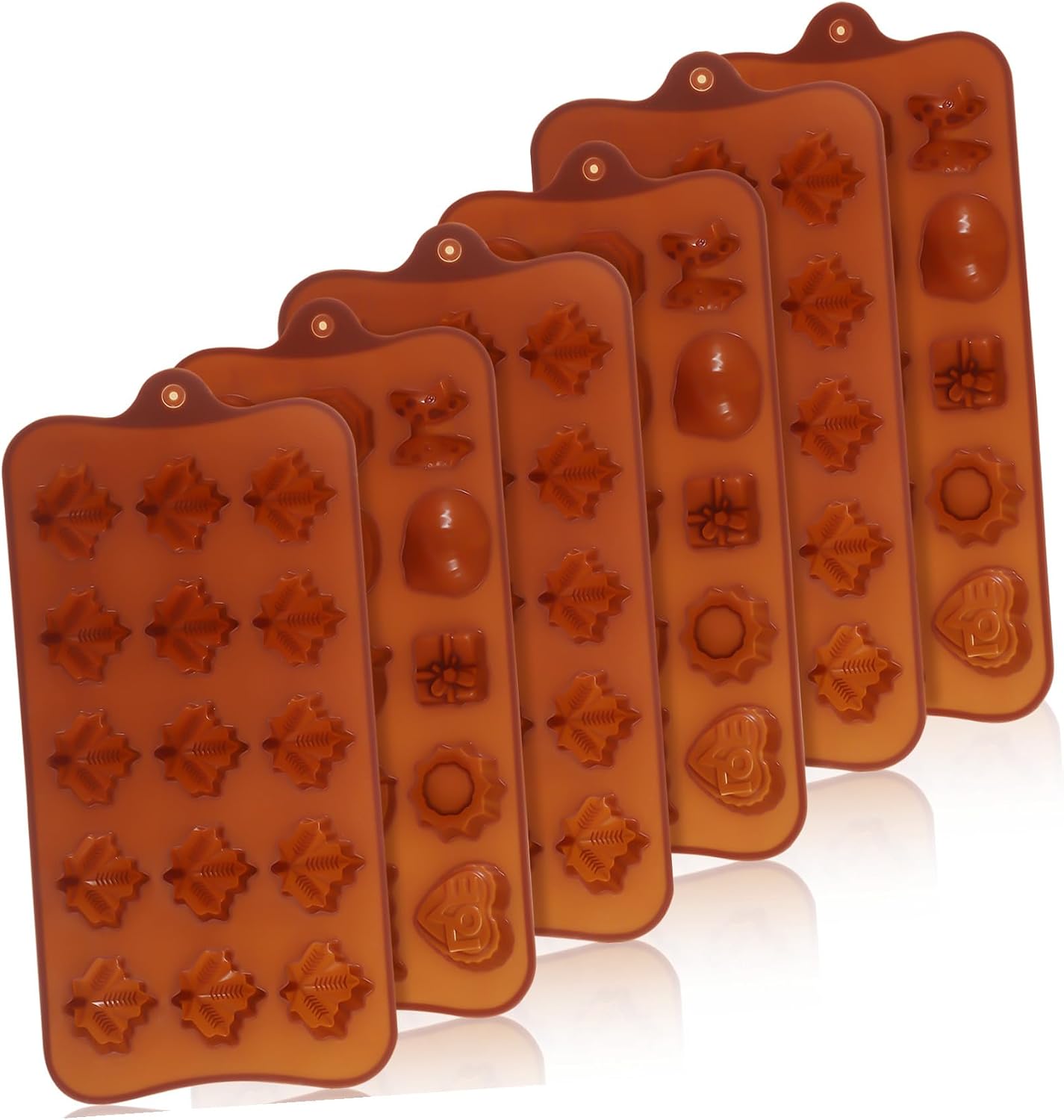 SHOWERORO 6pcs Silicone Candy Mould Set with Maple Leaf and Cartoon Shapes, Food-grade Non-stick Baking Mold for Candy Making and Pastry, Kitchen Silicone Candy Molds for DIY Sweet Bars