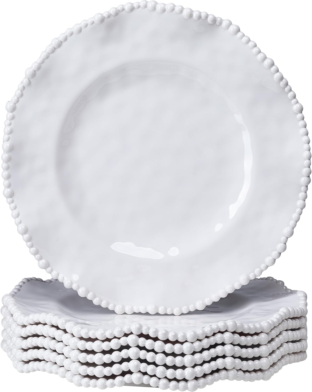 Cream Beaded Dinner Plate Set, 11-inch Chip Resistant, Lightweight Round Kitchen Plates Set for Salad, Pasta –Unbreakable RV, Camping Dining Serving Dishes for Parties