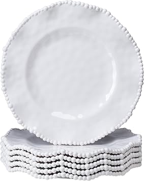 Cream Beaded Dinner Plate Set, 11-inch Chip Resistant, Lightweight Round Kitchen Plates Set for Salad, Pasta Unbreakable RV, Camping Dining Serving Dishes for Parties