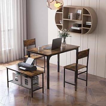 Tangkula Dining Table Set for 4, Kitchen Table and 2 Chairs for 4 with Bench, 4 Piece Dining Table Set for Small Space, Apartment