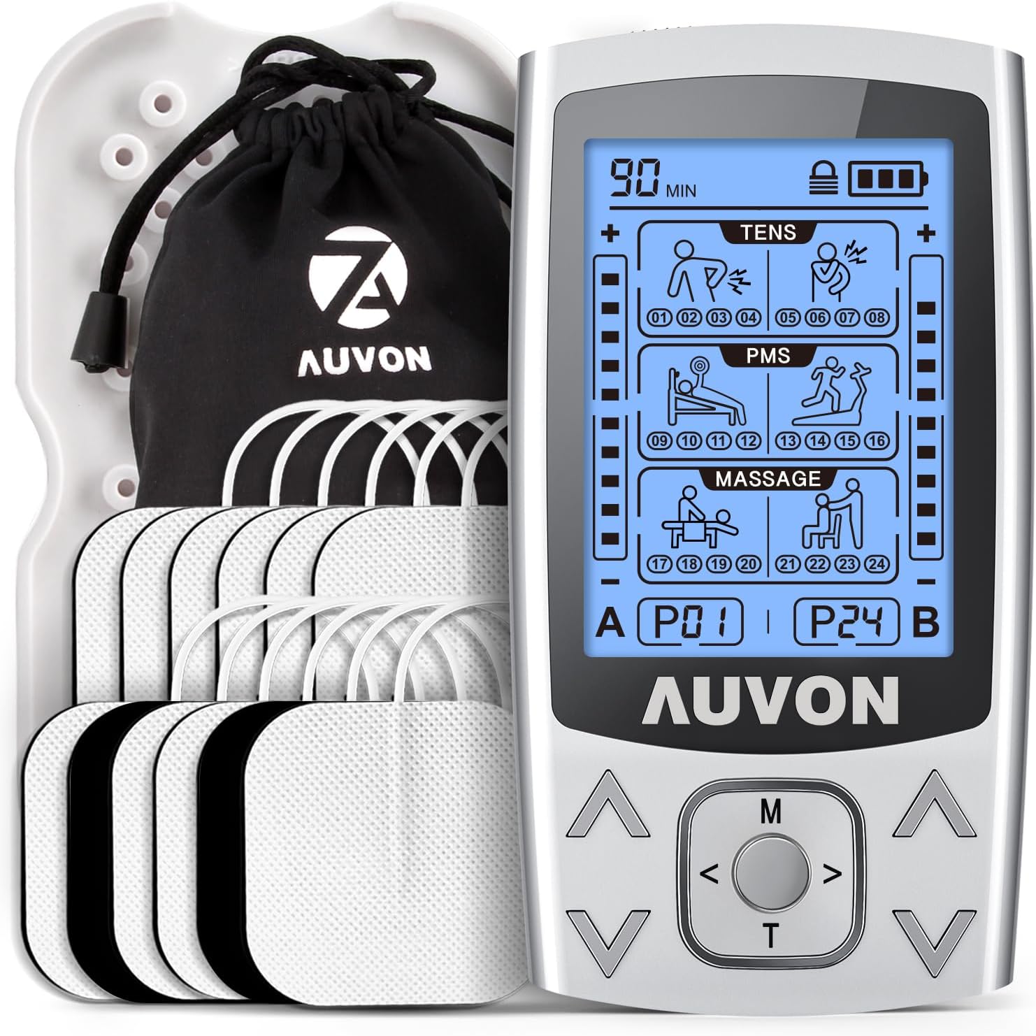 AUVON Dual Channel TENS EMS Unit 24 Modes Muscle Stimulator for Pain Relief