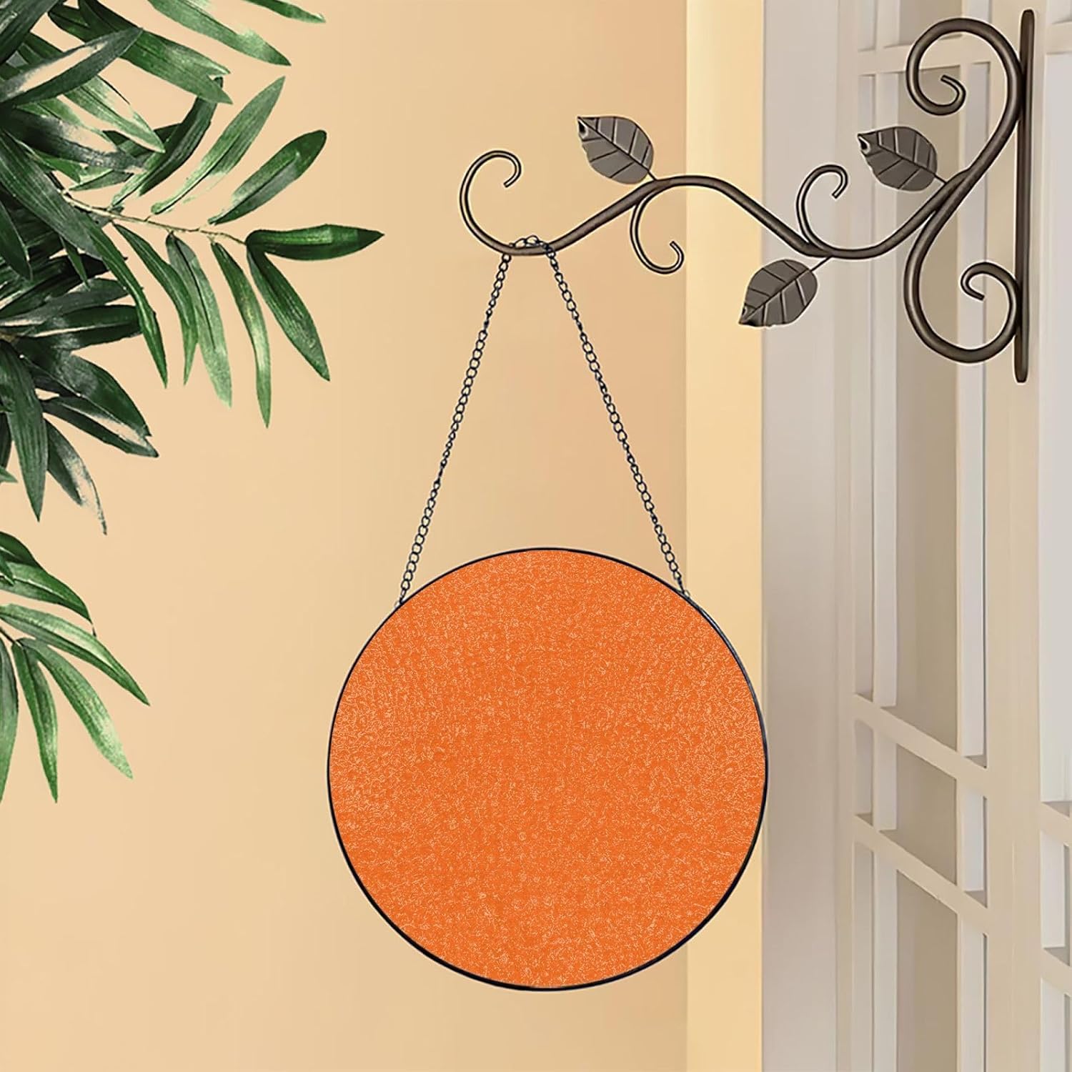 Stained Glass Window Hanging 6in（15cm）, NasturtiumJLH Orange Glass Suncatcher for Home Decor, Indoor Wall Art Glass Panel with Metal Chain and Hooks, Sun Catcher Ornament Birthday Gifts
