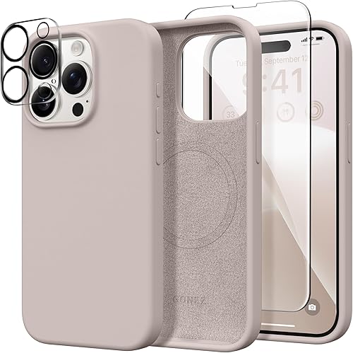 Miniatura 256 de GONEZ Funda de silicona para iPhone 14 Pro Max, compatible con MagSafe, con protector de pantalla + protector de lente de cámara, silicona líquida a