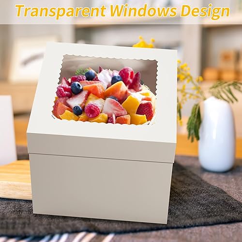 Miniatura 6 de WINKIO Paquete de 4 cajas para pasteles, contenedor desechable de transporte de pasteles, cajas blancas para panadería con ventana grande, para