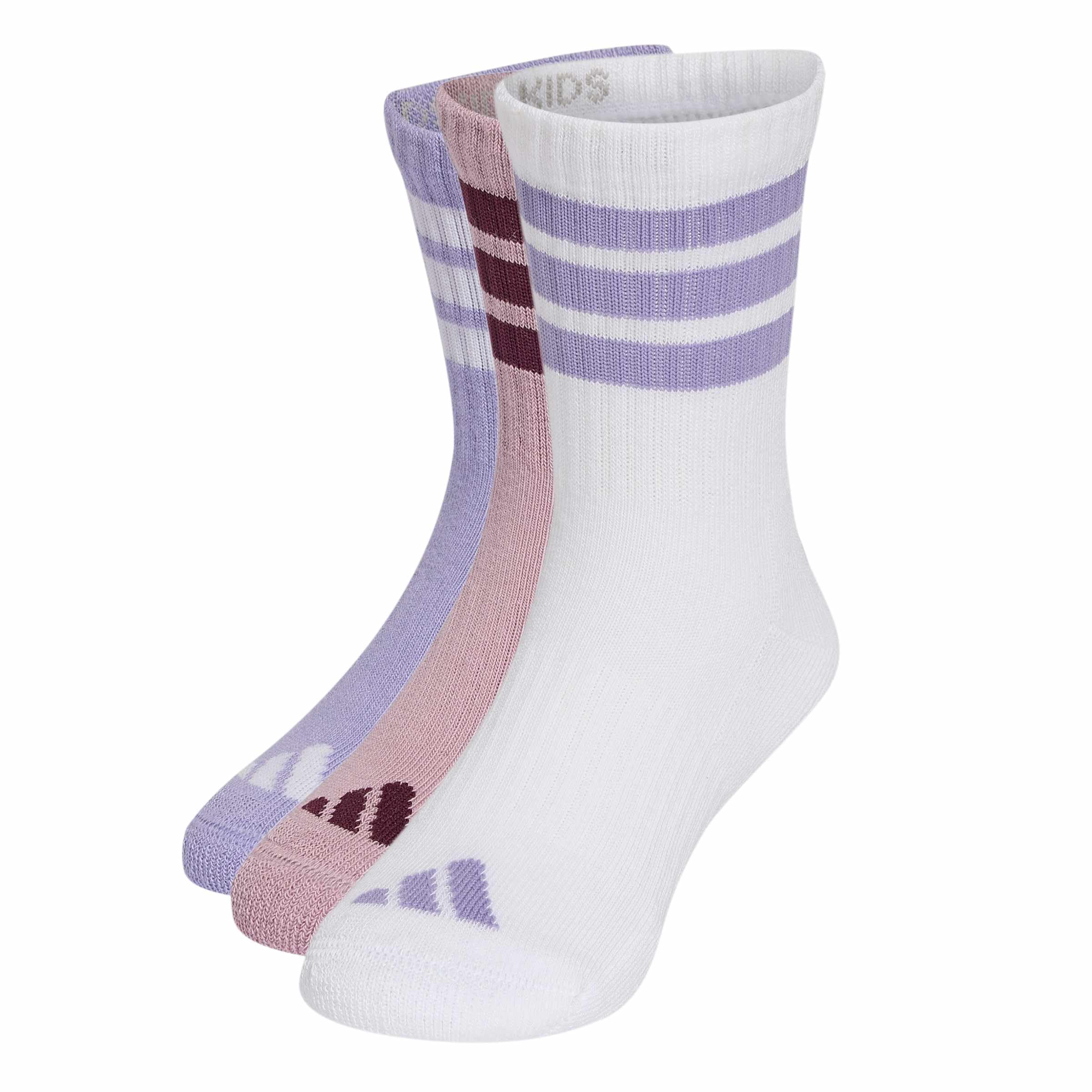 adidas Unisex Kids 3Stripes Cushioned Sportswear Crew Socks 3 Pair Pack Socks, magic lilac/white/magic mauve, 4-5 Years