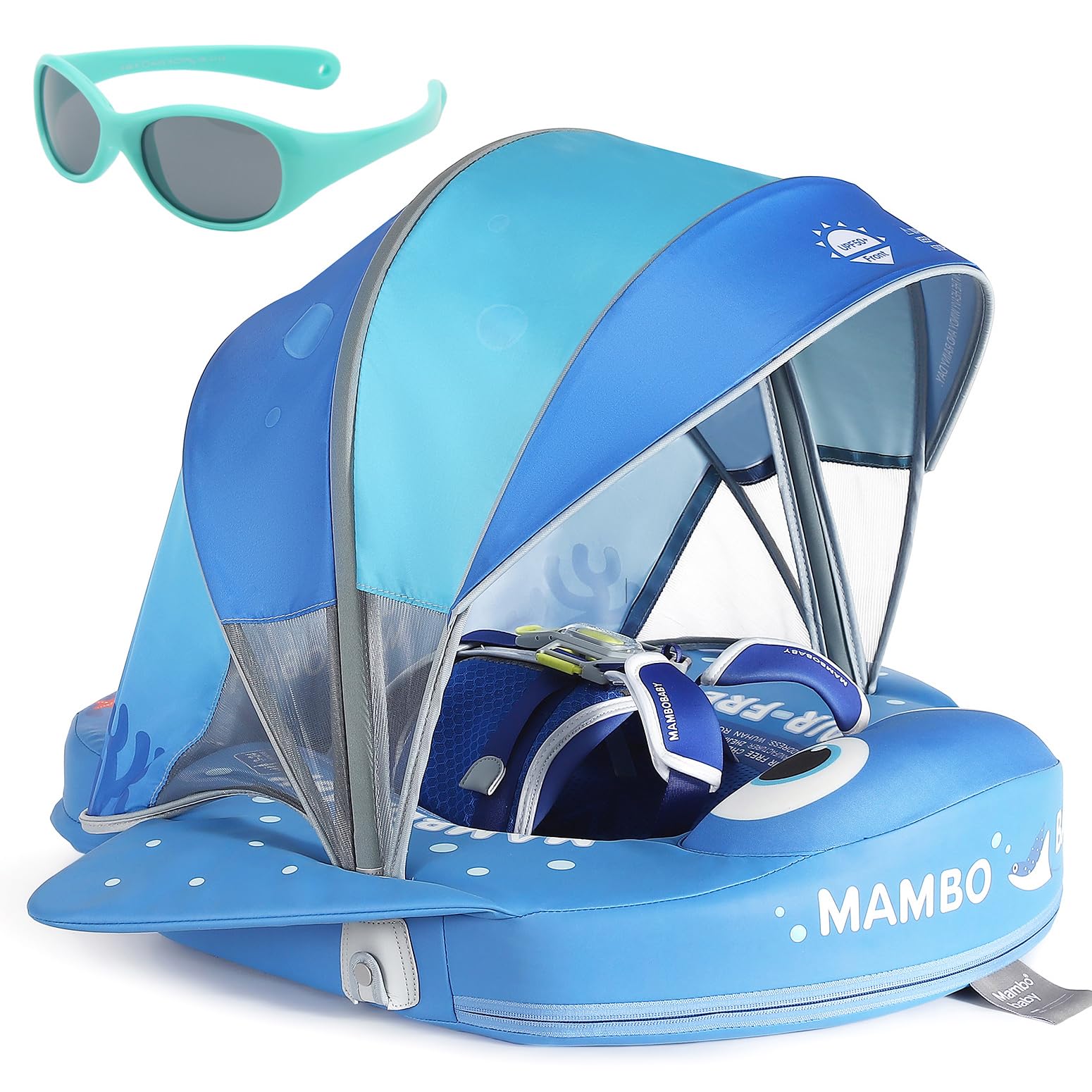 Mambobaby Float with Canopy and Tail New Upgraded Non-Inflatable Baby Pool Float Mambo Float Swim Trainer Solid Infant Swim Float Adjustable Pearl Foam Baby Swim Ring