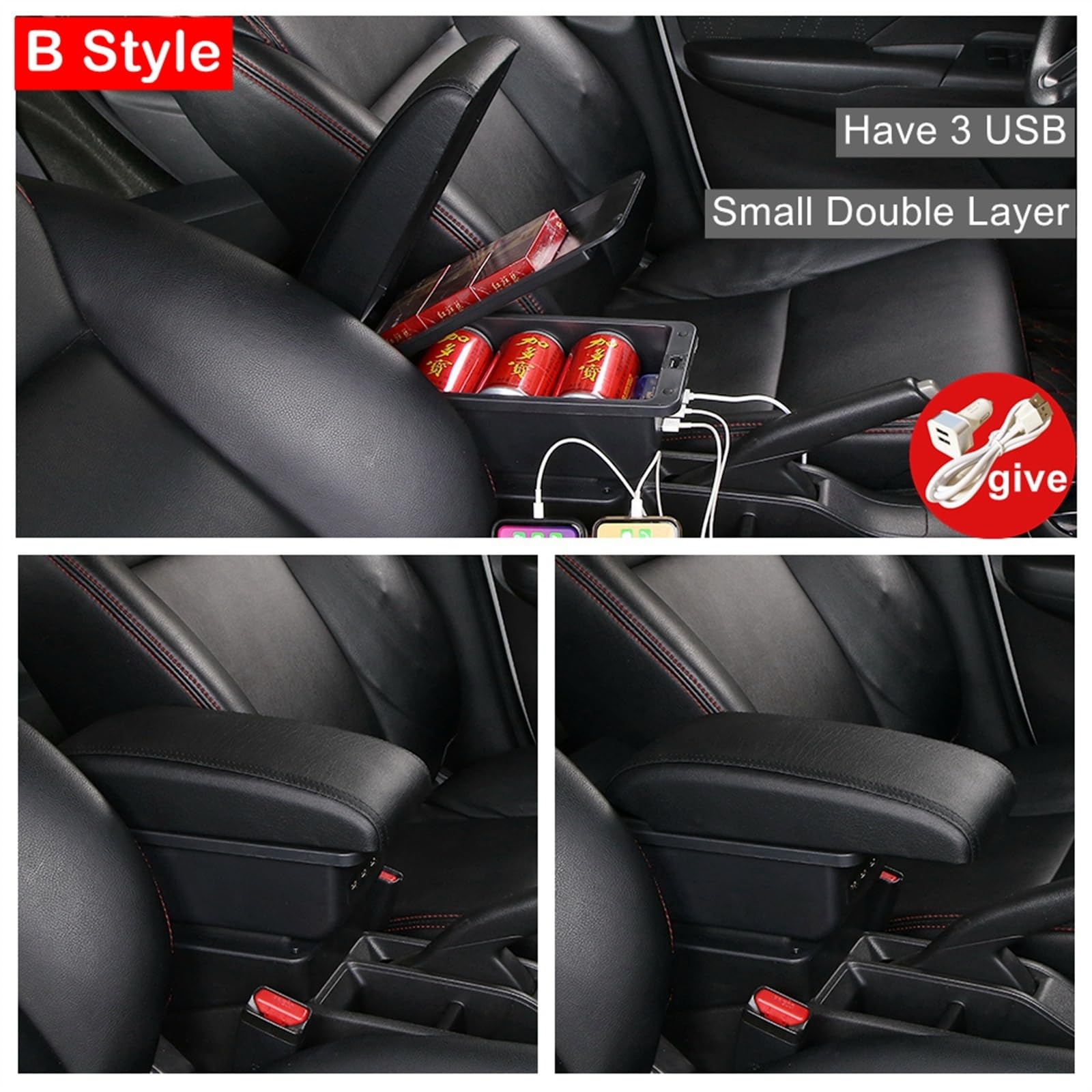 Bracciolo Auto Per Ford Fiesta 2009-2017 - Doppio Strato, 7 Porte USB, Portabicchieri