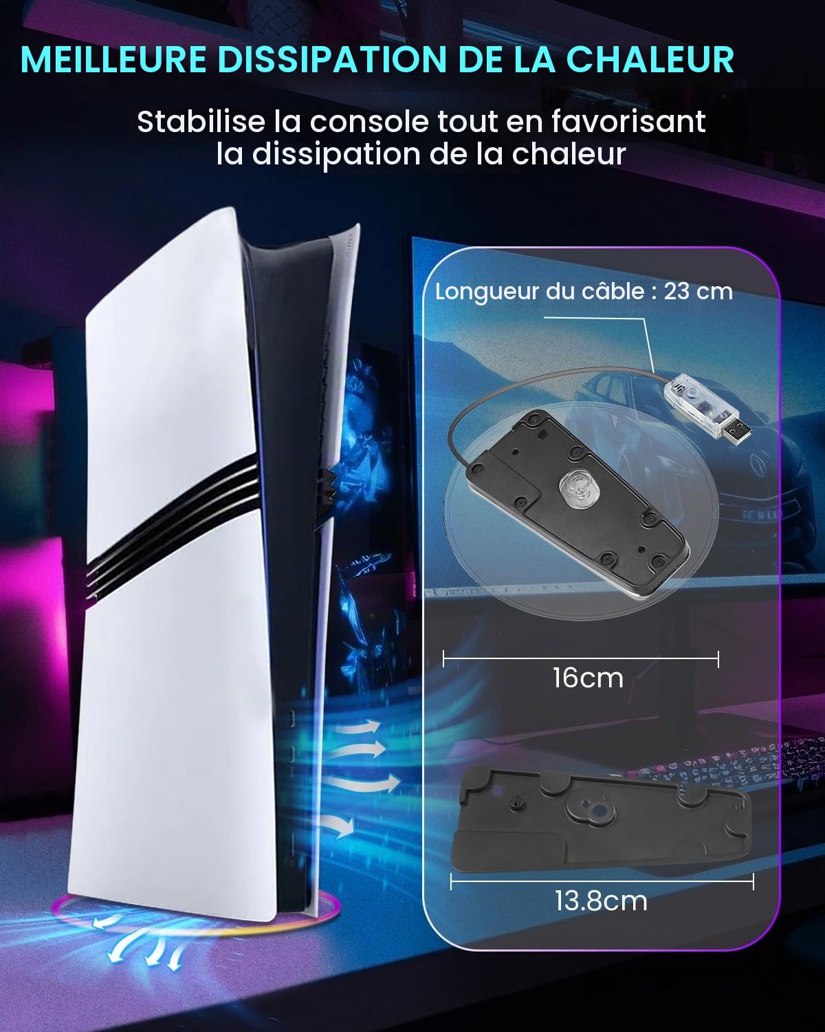 RGB Support Vertical pour Console PS5 Slim Disc & Digital et Play5 | Socle Vertical compatible avec Play 5 Pro console, Support de console peu encombrant