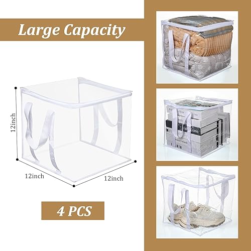 Miniatura 3 de 4 organizadores transparentes con cremallera de 12 x 12 x 12 pulgadas, bolsas de mudanza con asas reforzadas, cubo de almacenamiento resistente,