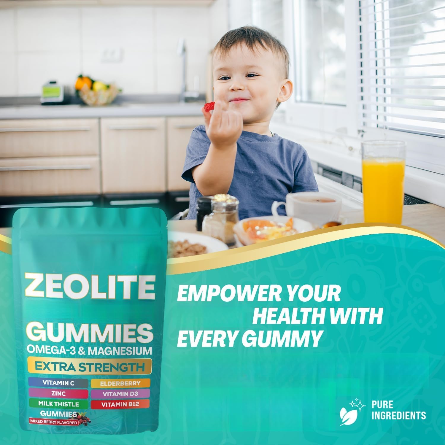 Gomme Zeolite 9-in-1 con Vitamine Essenziali & Zinco