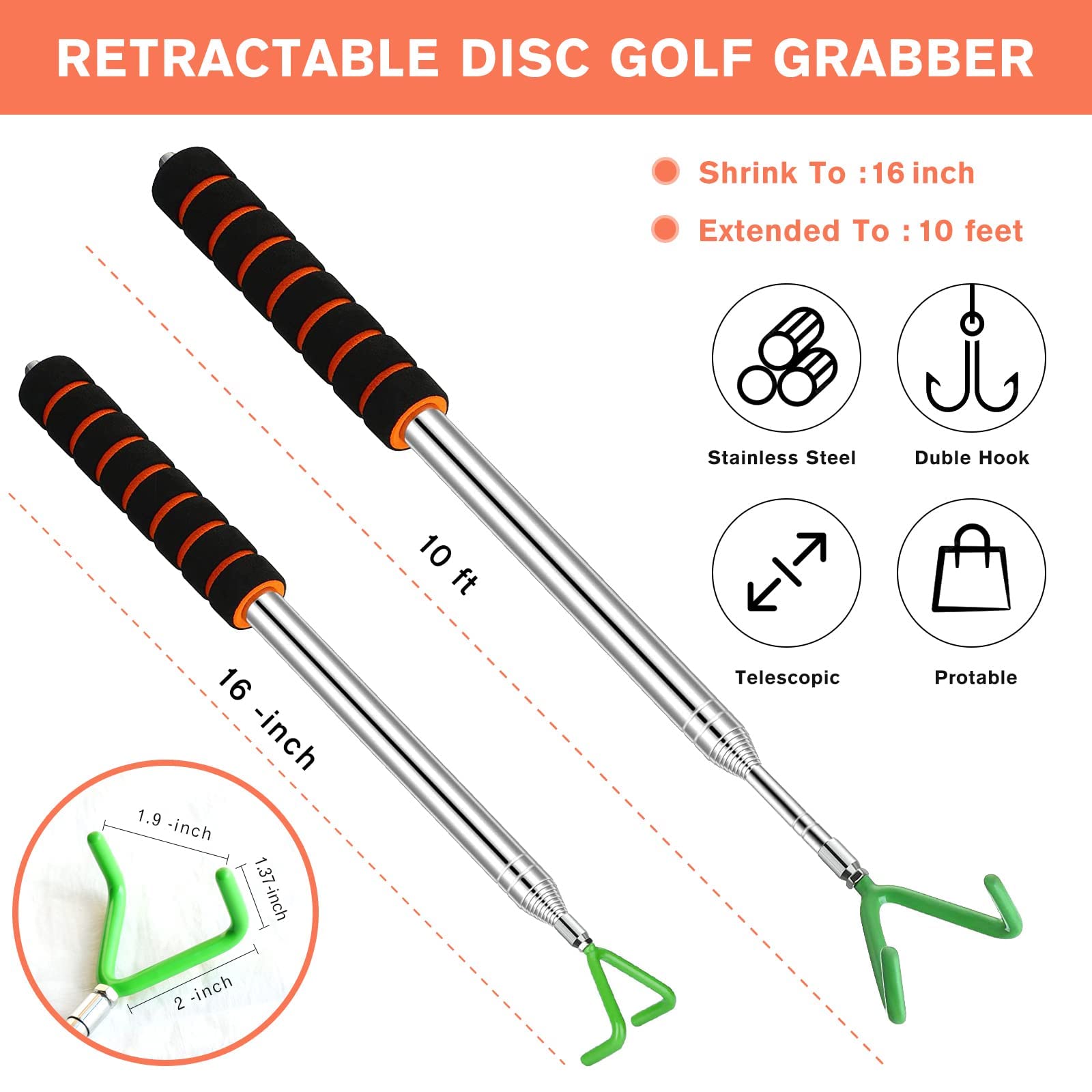 Disc Golf Retriever, Multifunktionales Teleskop-Zubehör Verlängert Sich Auf 10ft Mit Leicht Zu Tragender Tasche, Starter Kits Mit Premium Zubehör