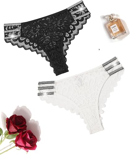 Avidlove Women Sexy Panties Lace Glitter Panty Cheeky Bikini Underwear 2 Pack