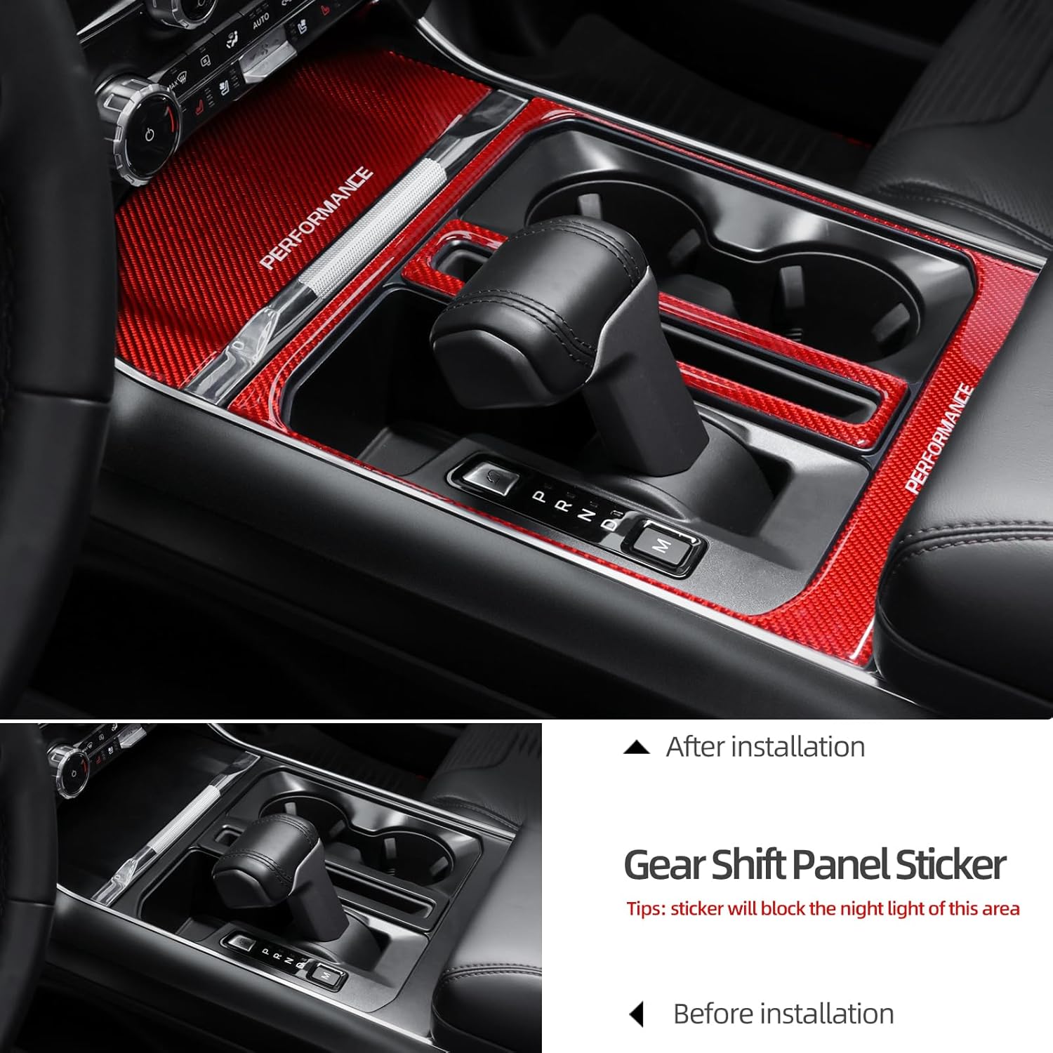 BETTERHUMZ Car Center Console Compartment Cover Sticker for Ford F150 2021 2022 2023 2024 2025 Carbon Fiber Interior Accessories (Red)