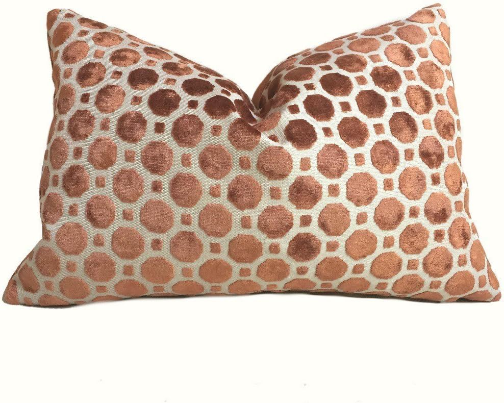 Robert Allen Velvet Geo Copper Penny Cut Velvet Pillow Cover, Fits 12x18 12x24 14x20 16x26 18x18 20x20 22x22 24x24 Cushion Inserts
