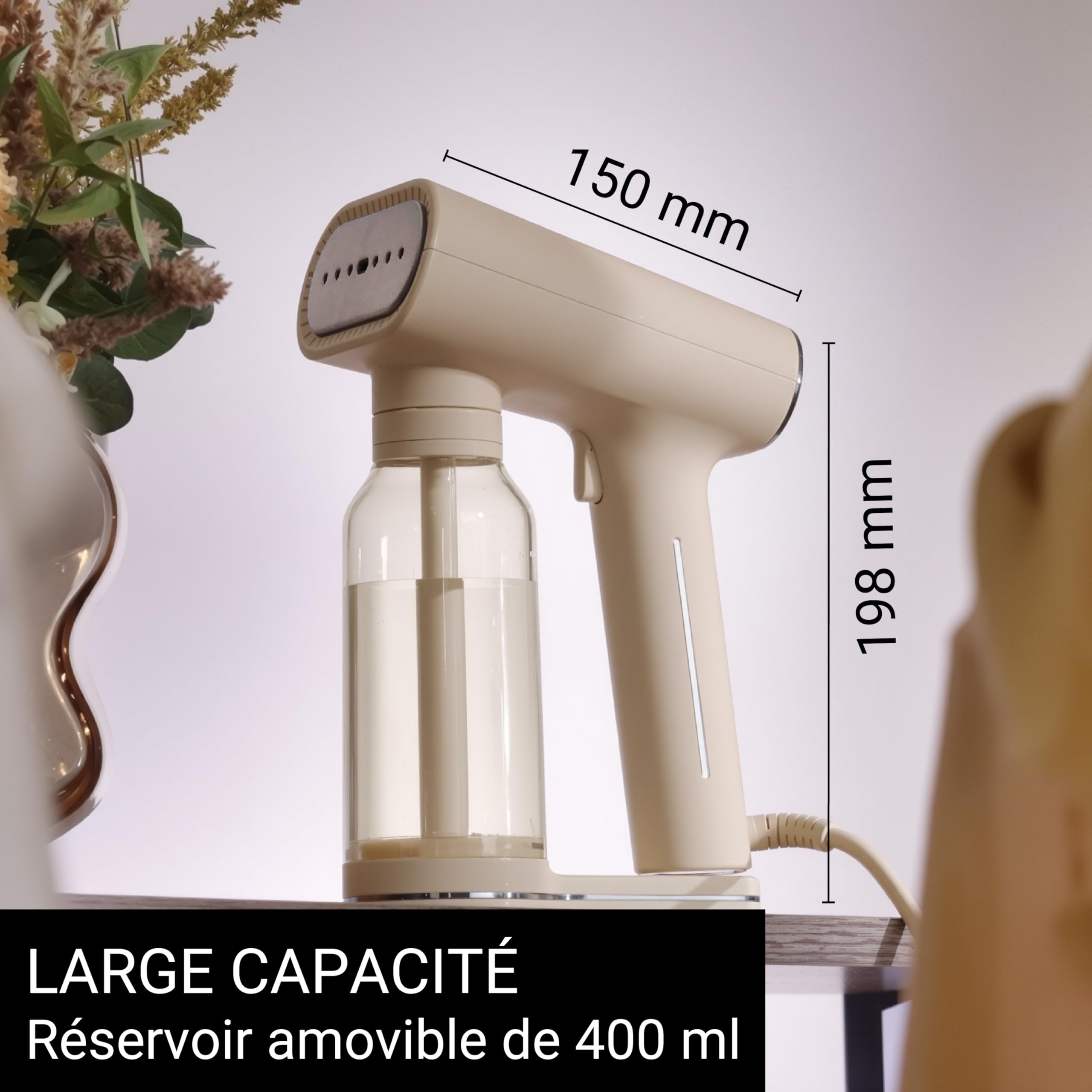 STEAMONE - Steamer Défroisseur à vapeur 2000W, 30g/min - Fer portatif - Capacité 400 ml - Élimine 99,99% d'impureté - Prêt en 30s - Cable 3m - Format compact - KARL XL - CREAM400